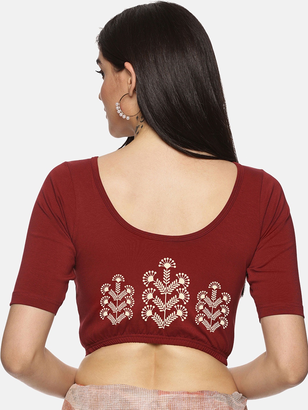 

NOT YET by us Printed Stretchable Saree Blouse, Maroon