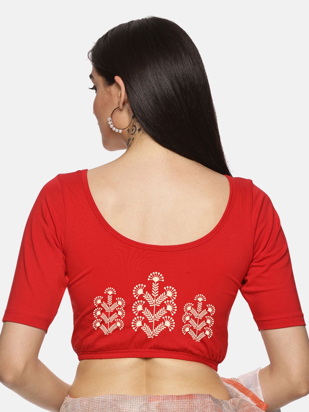 

NOT YET by us Printed Short Sleeve Saree Blouse, Red