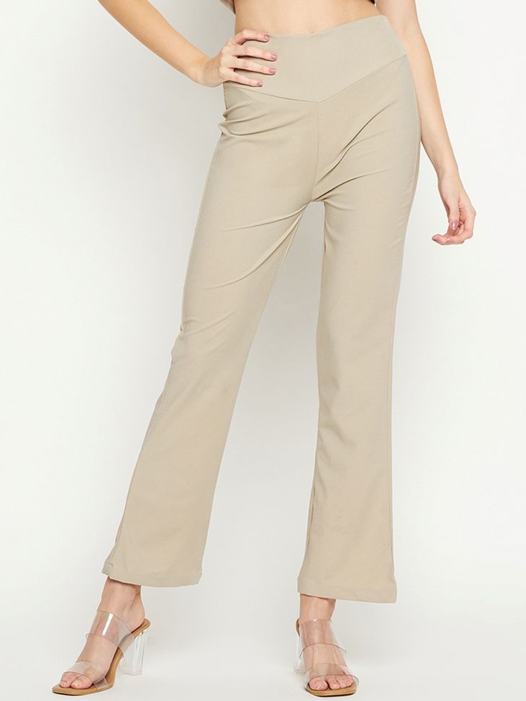 

Fashfun Women Original Slim Fit Mid-Rise BootCut Trousers, Grey
