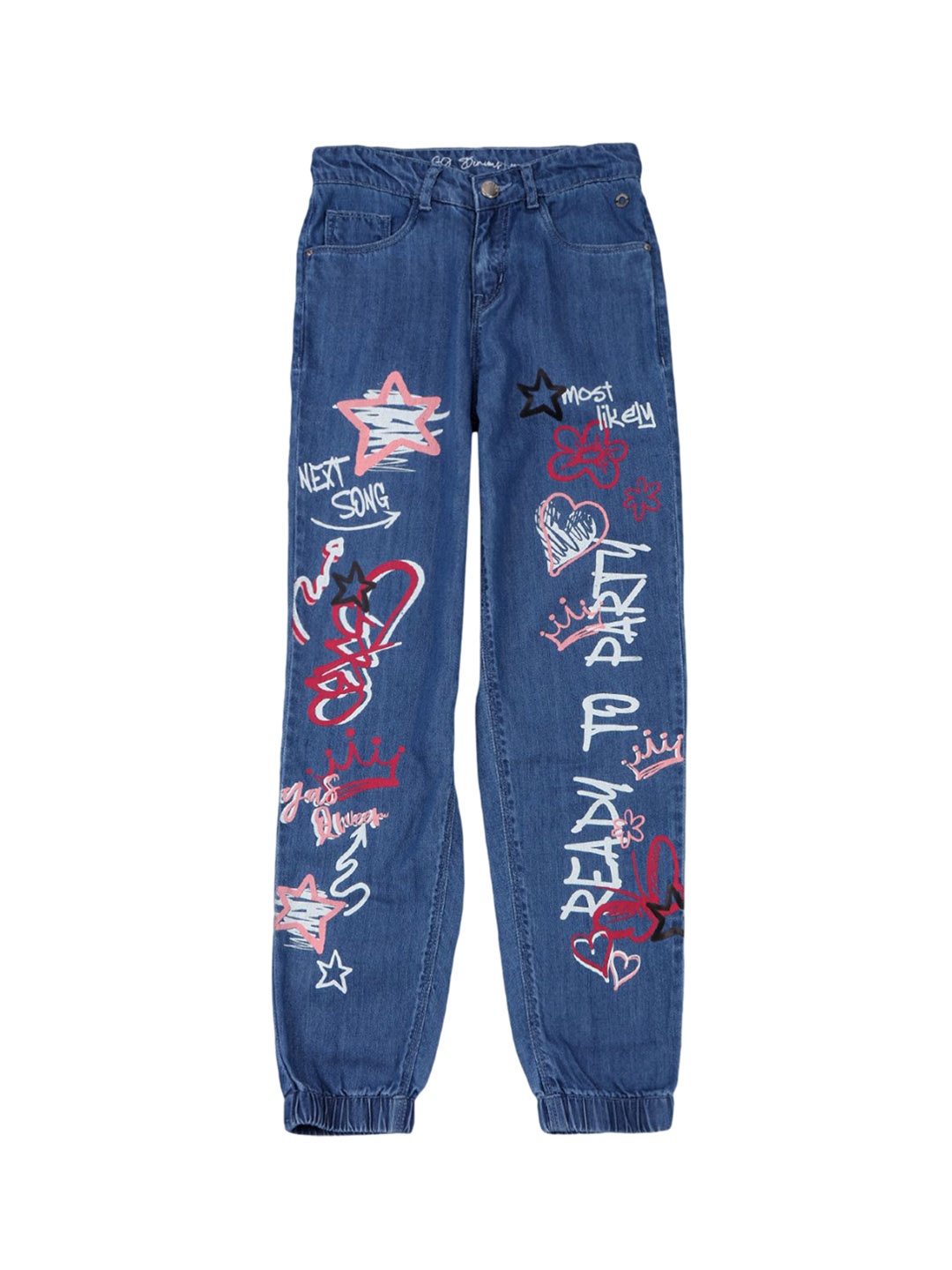 

Gini and Jony Girls Jogger Mid-Rise Mildly Distressed Jeans, Navy blue
