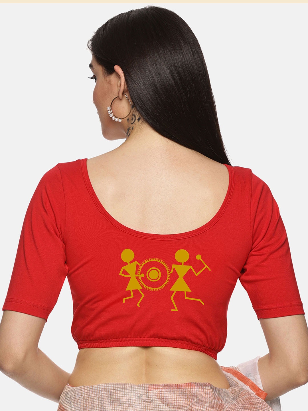 

NOT YET by us Printed Stretchable Saree Blouse, Red