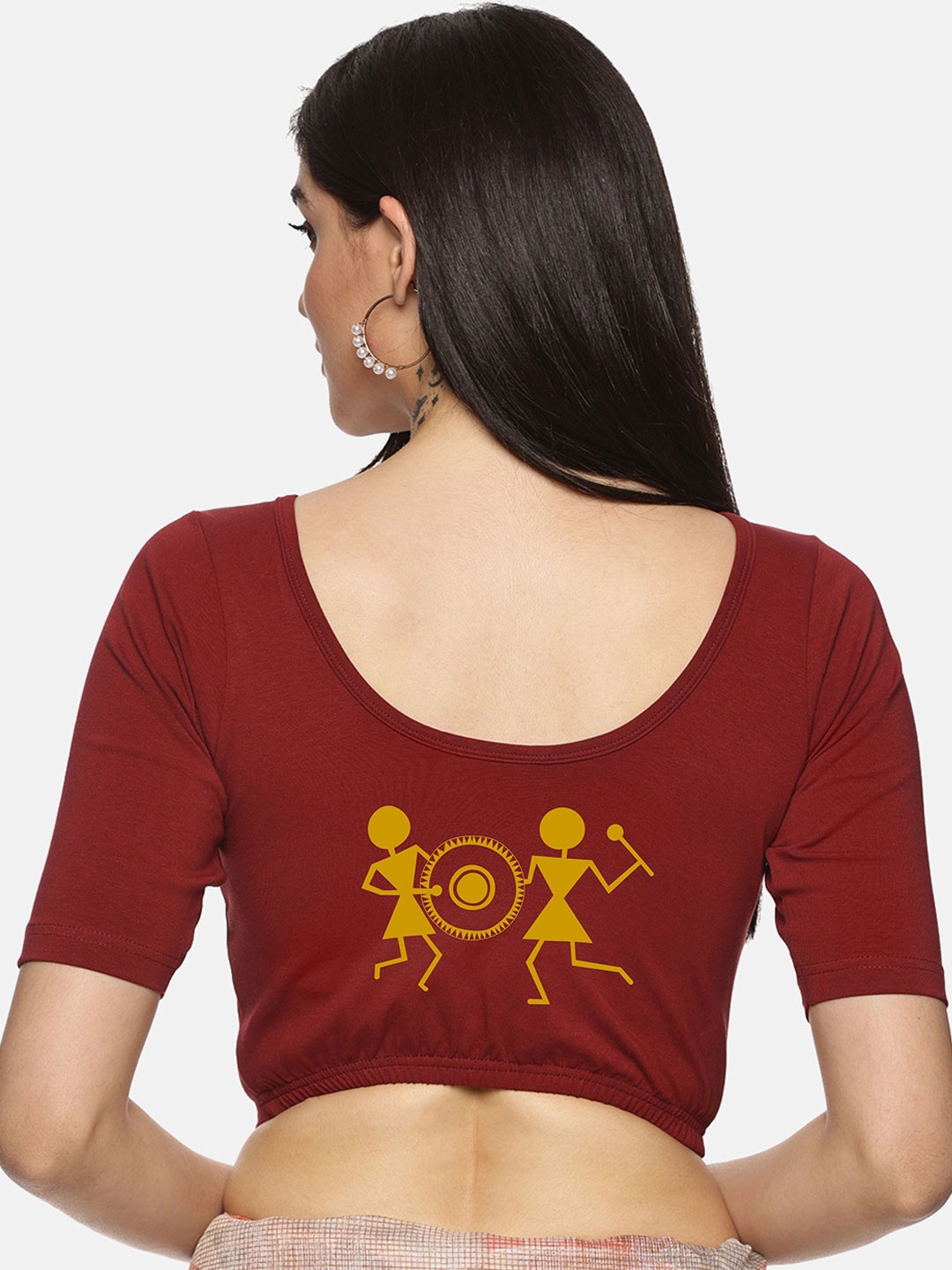 

NOT YET by us Plus Size Back Printed Stretchable Saree Blouse, Maroon