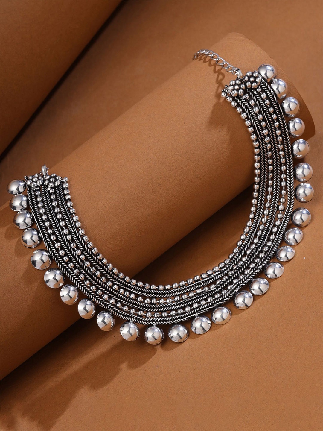 

Yellow Chimes Silver-Plated Oxidised Necklace
