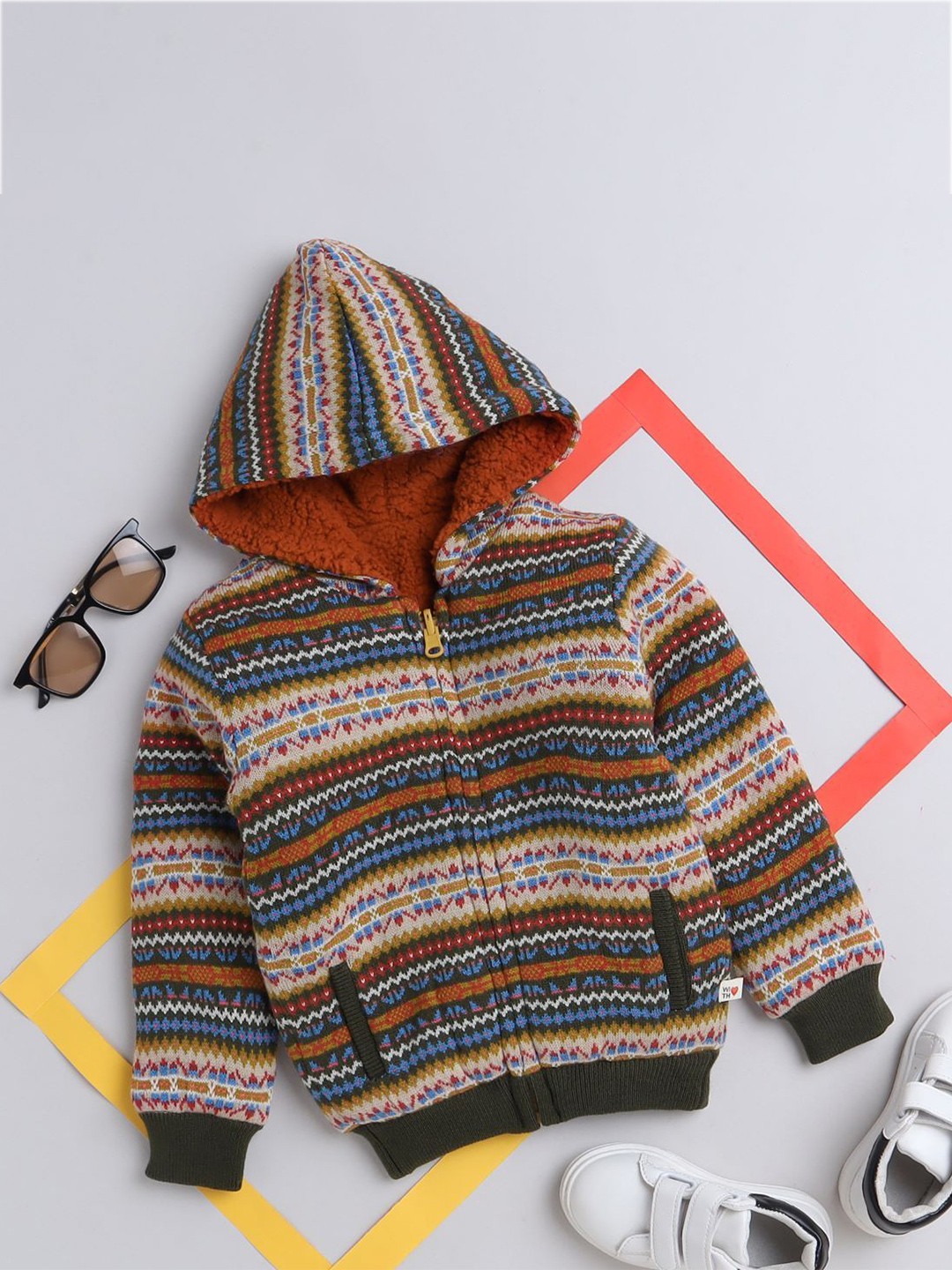 

Yellow Apple Boys Hooded Long Sleeves Striped Sweater