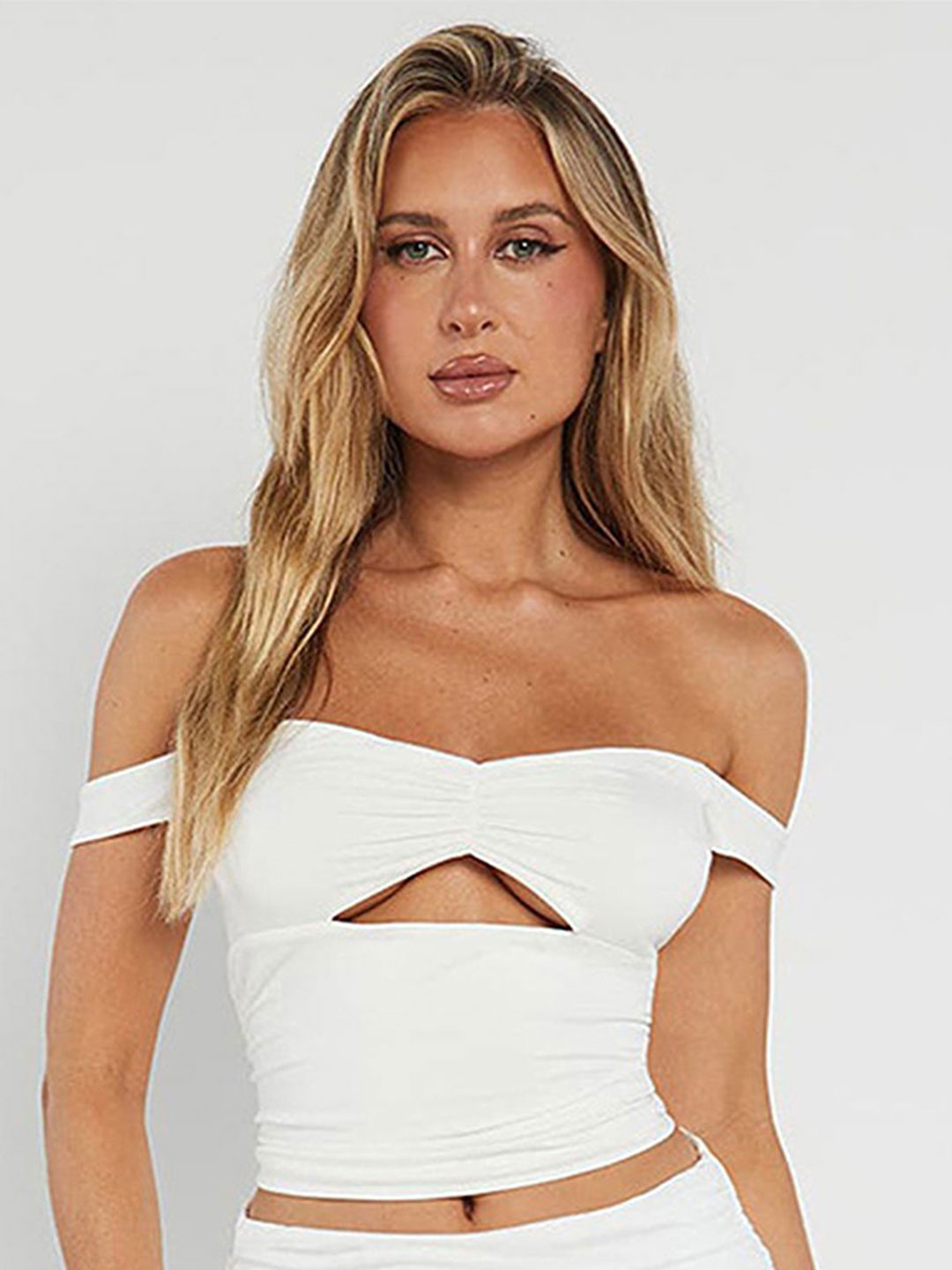 

LULU & SKY Off-Shoulder Sleeveless Bardot Crop Top, White