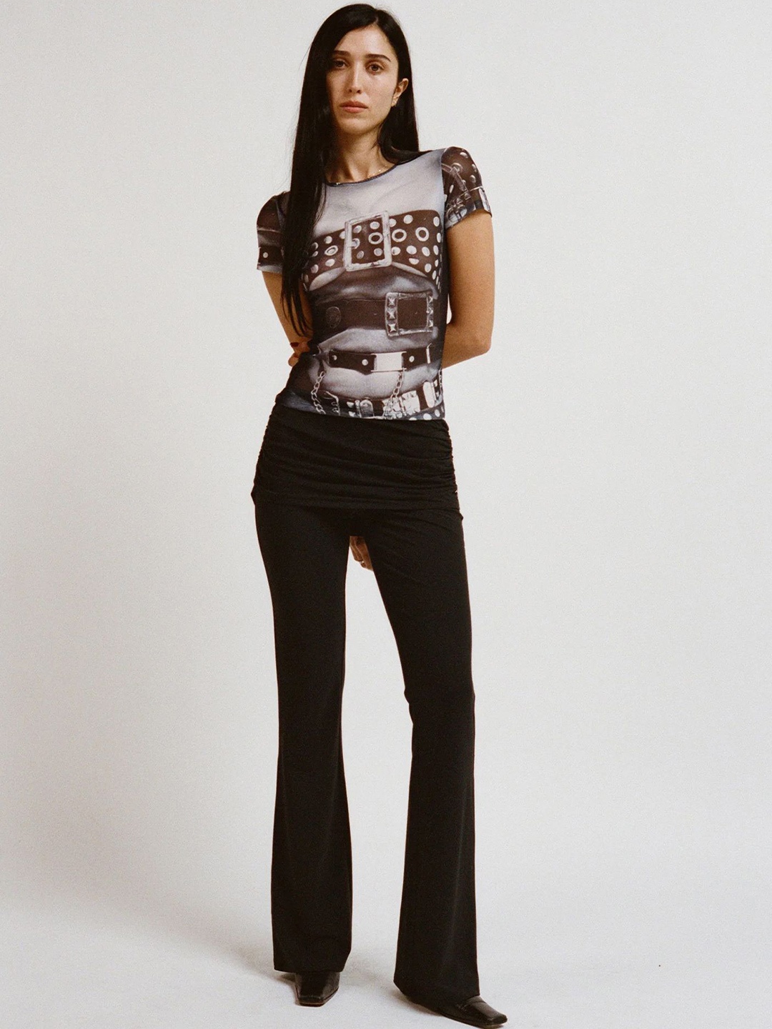 

LULU & SKY Round Neck Tribal Printed Top, Black