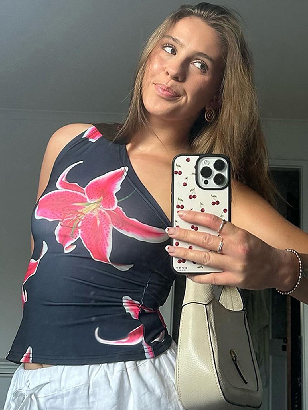 

LULU & SKY One Shoulder Sleeveless Floral Print Top, Black