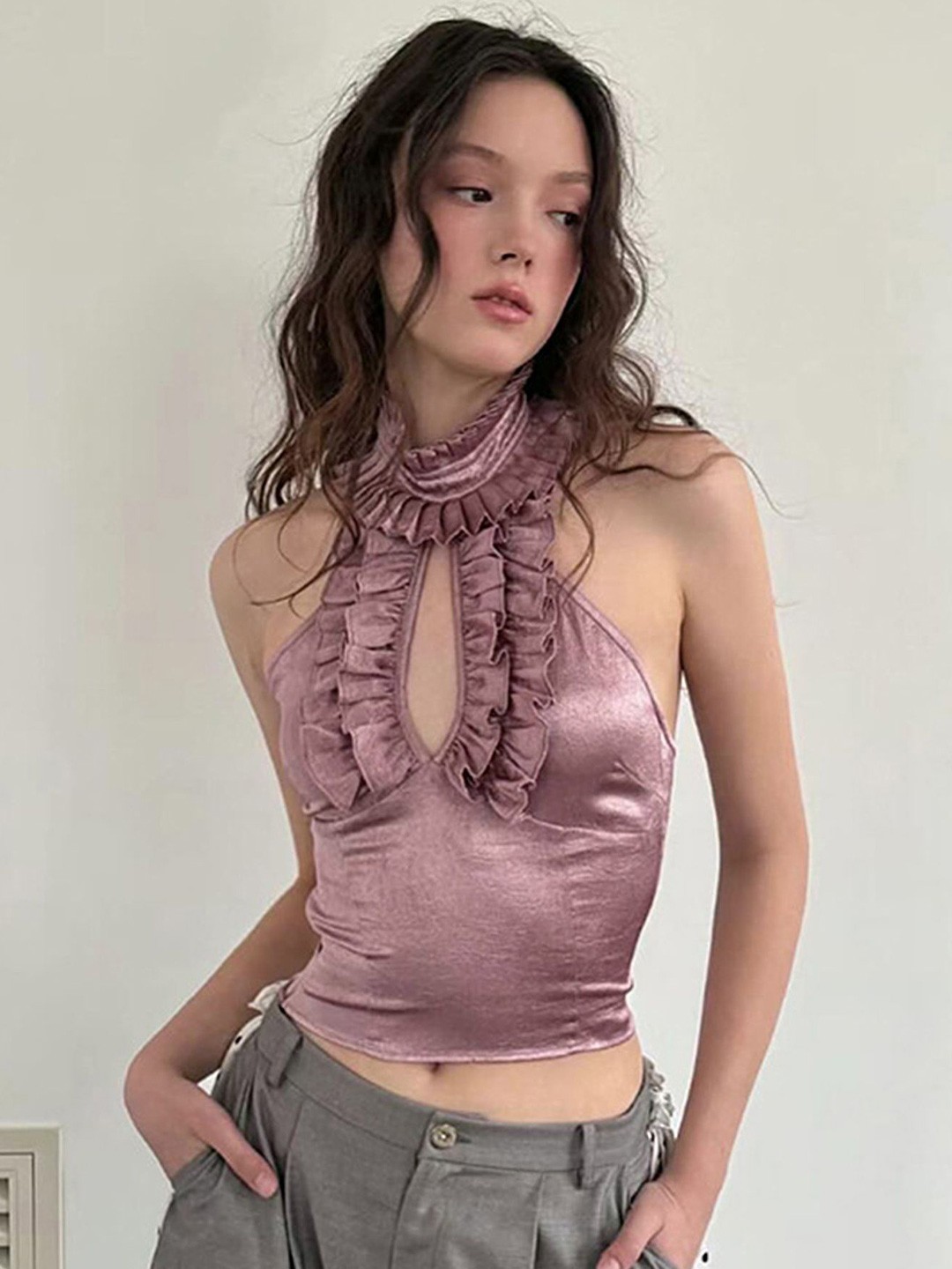 

LULU & SKY Halter Neck Crop Top, Pink