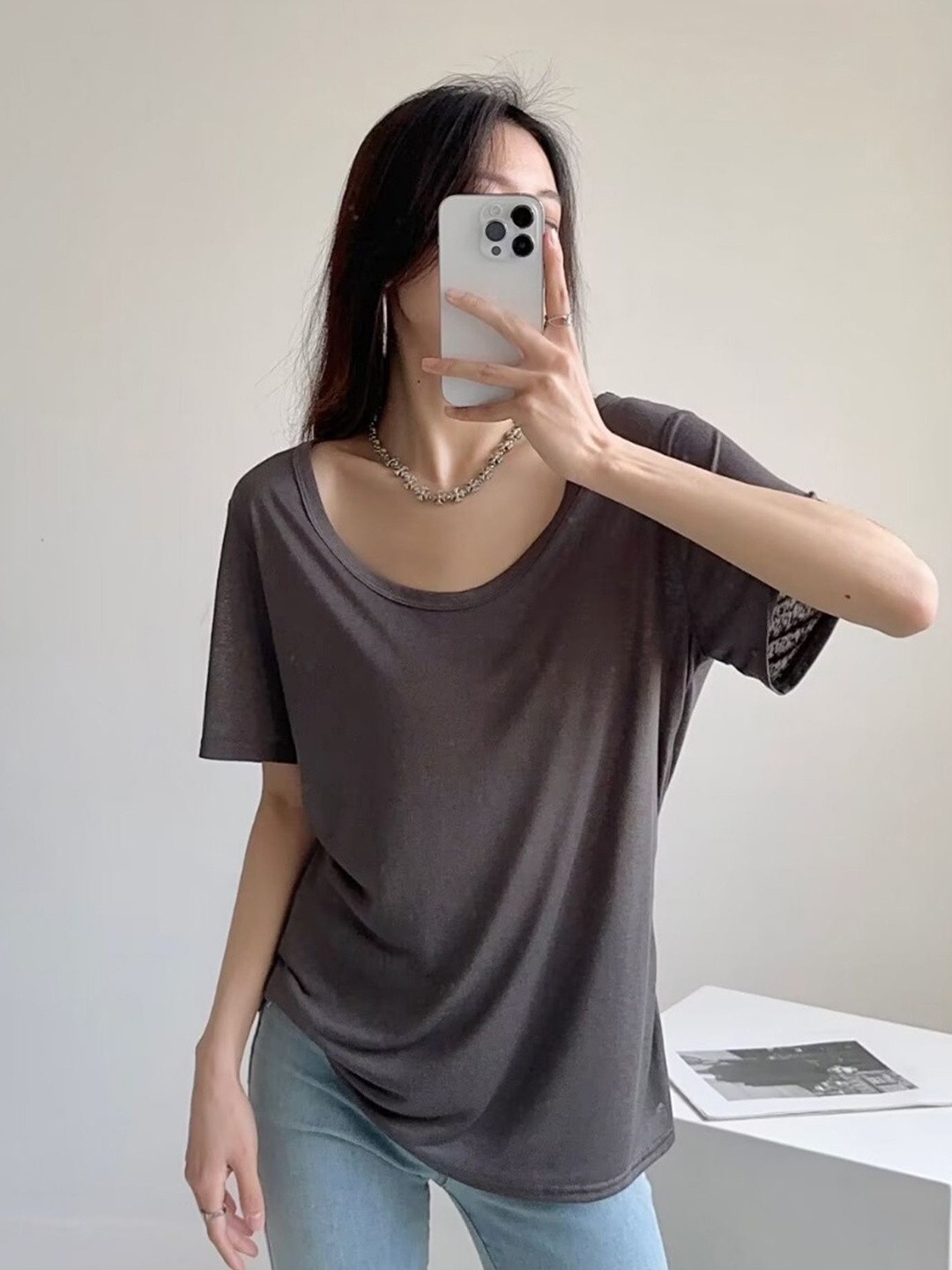 

LULU & SKY Scoop Neck Short Sleeves Regular Top, Grey