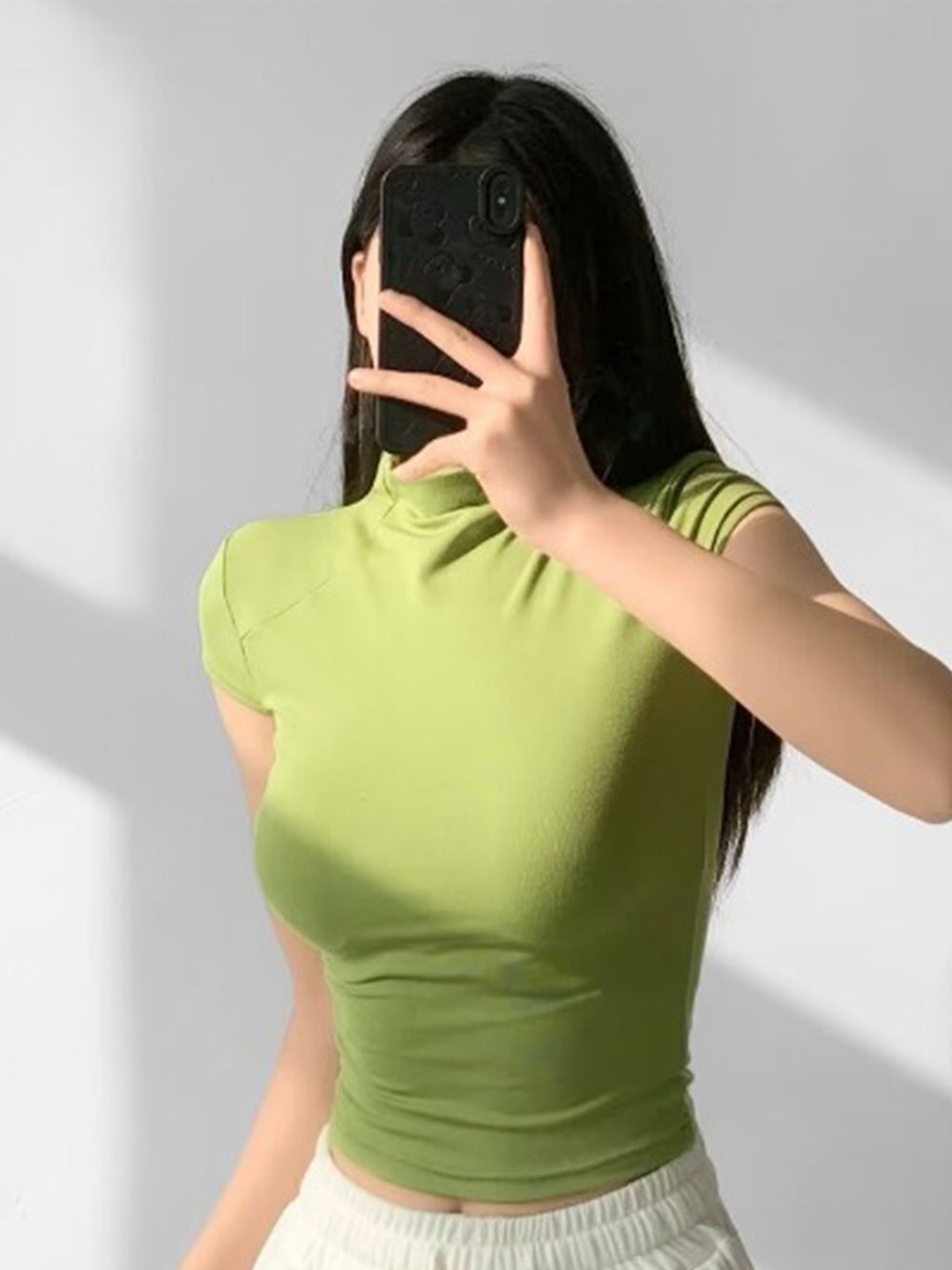 

LULU & SKY Mock Neck Cap Sleeves Top, Green