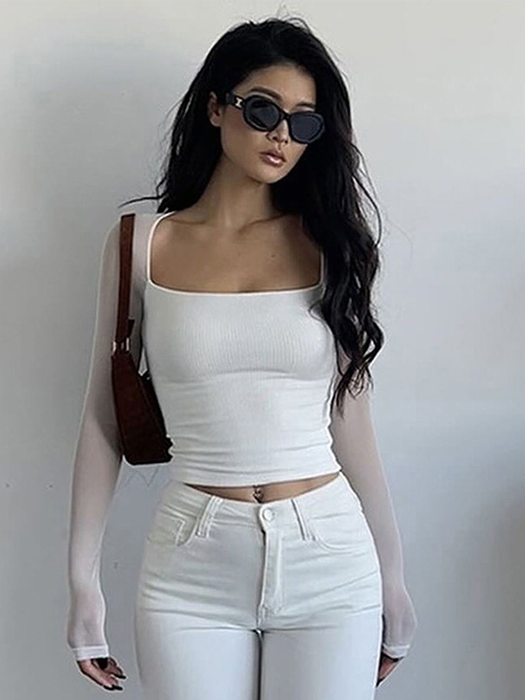 

LULU & SKY Square Neck Fitted Crop Top, White