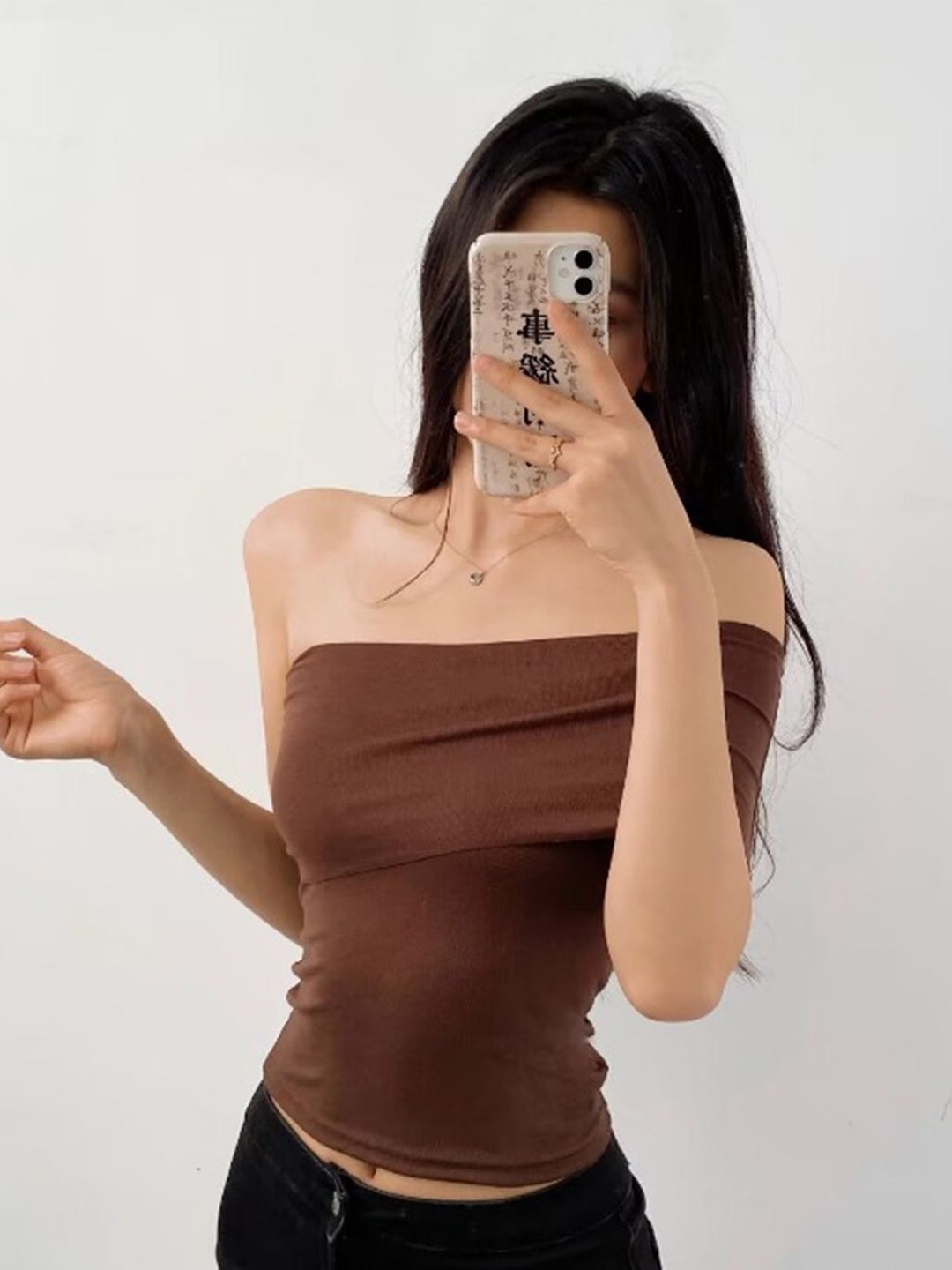 

LULU & SKY Coffee Brown Off Shoulder Bardot Crop Top