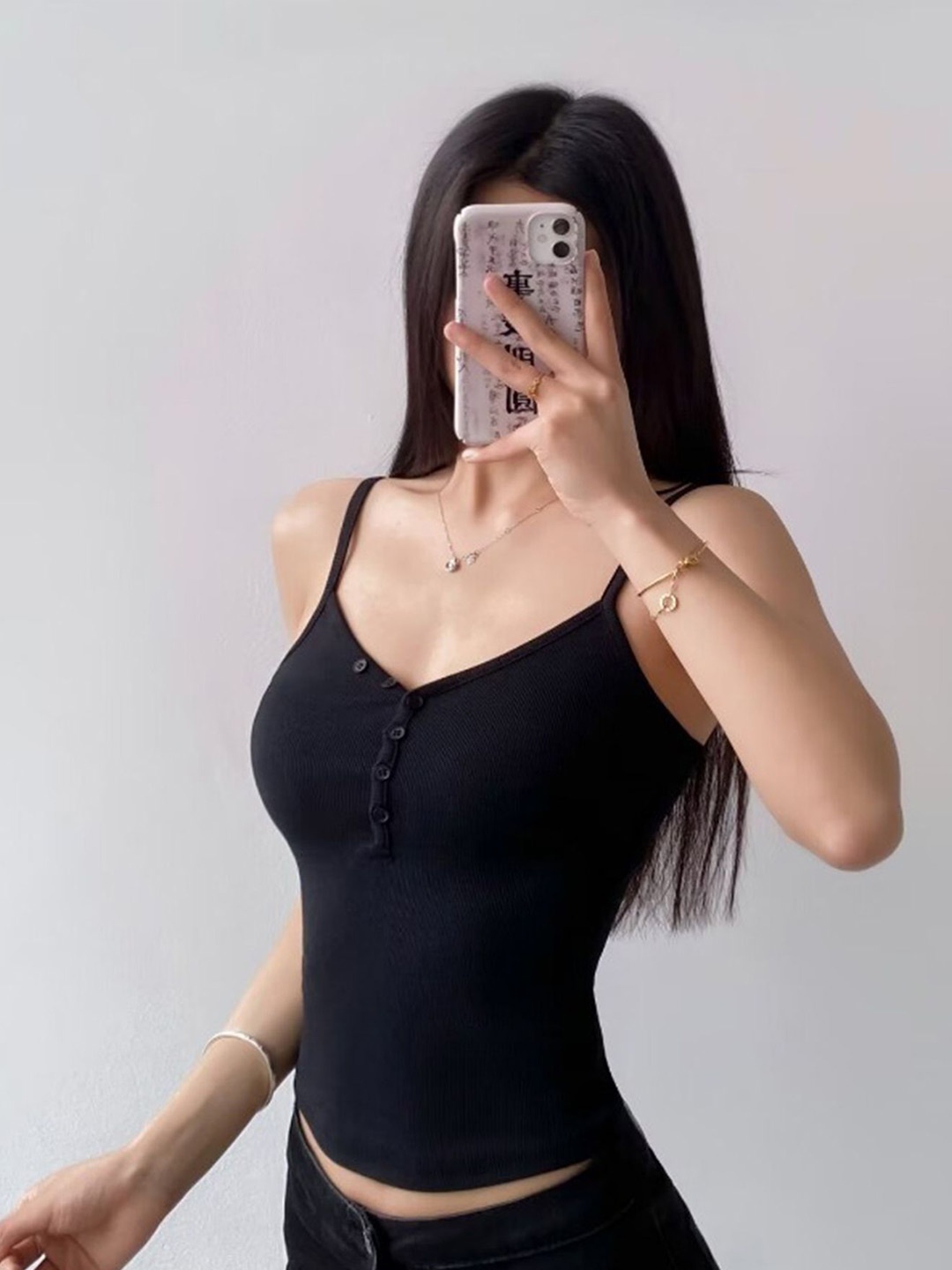 

LULU & SKY Shoulder Straps Top, Black