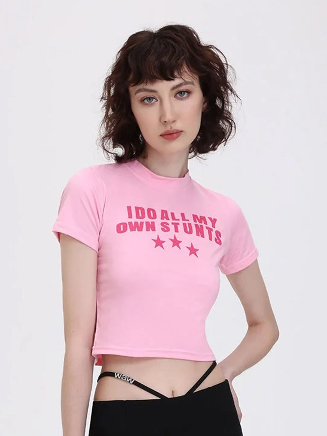 

LULU & SKY Typographic Printed Round Neck Crop Top, Pink
