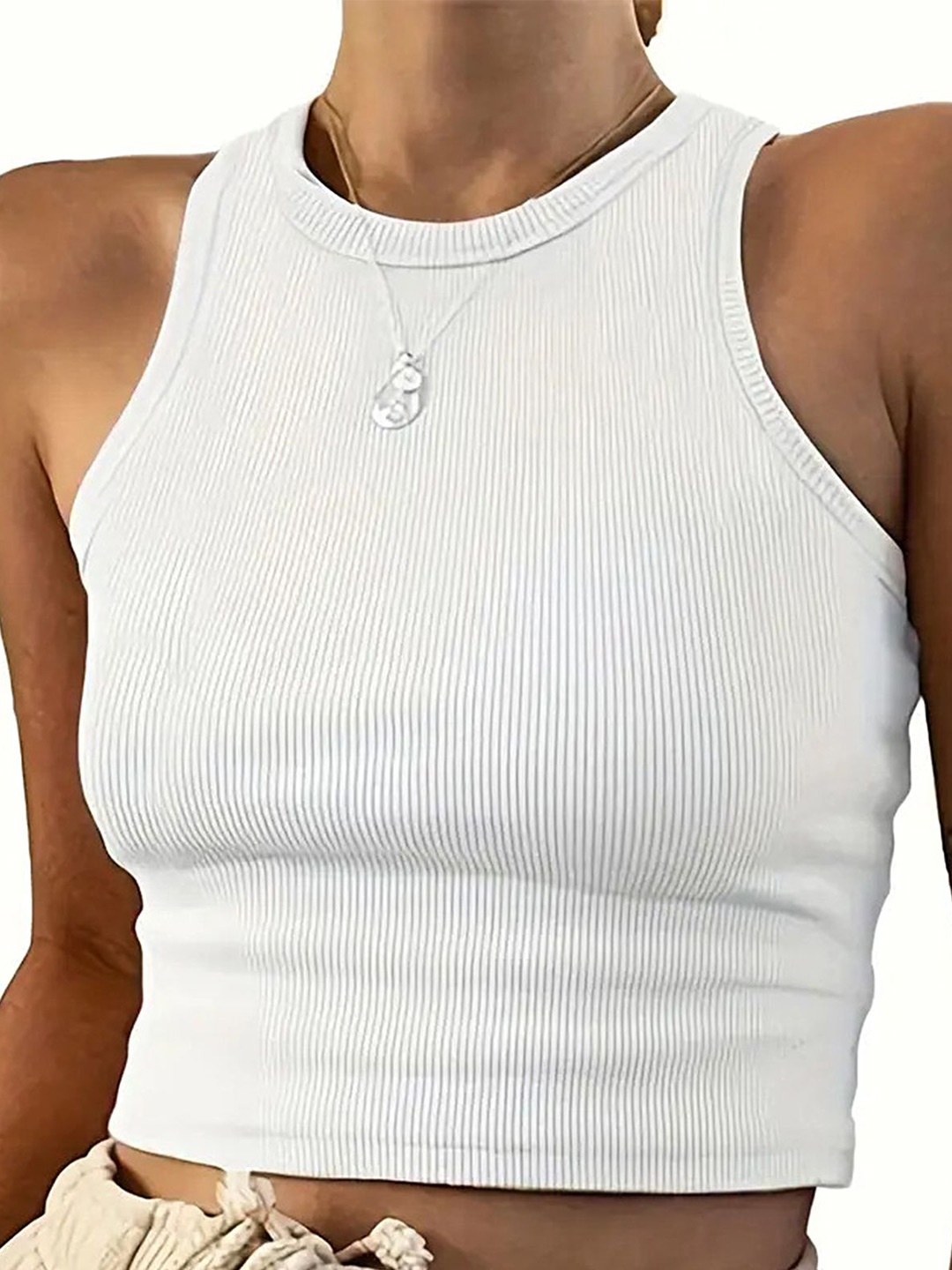 

LULU & SKY White Ribbed Slim Tank Top
