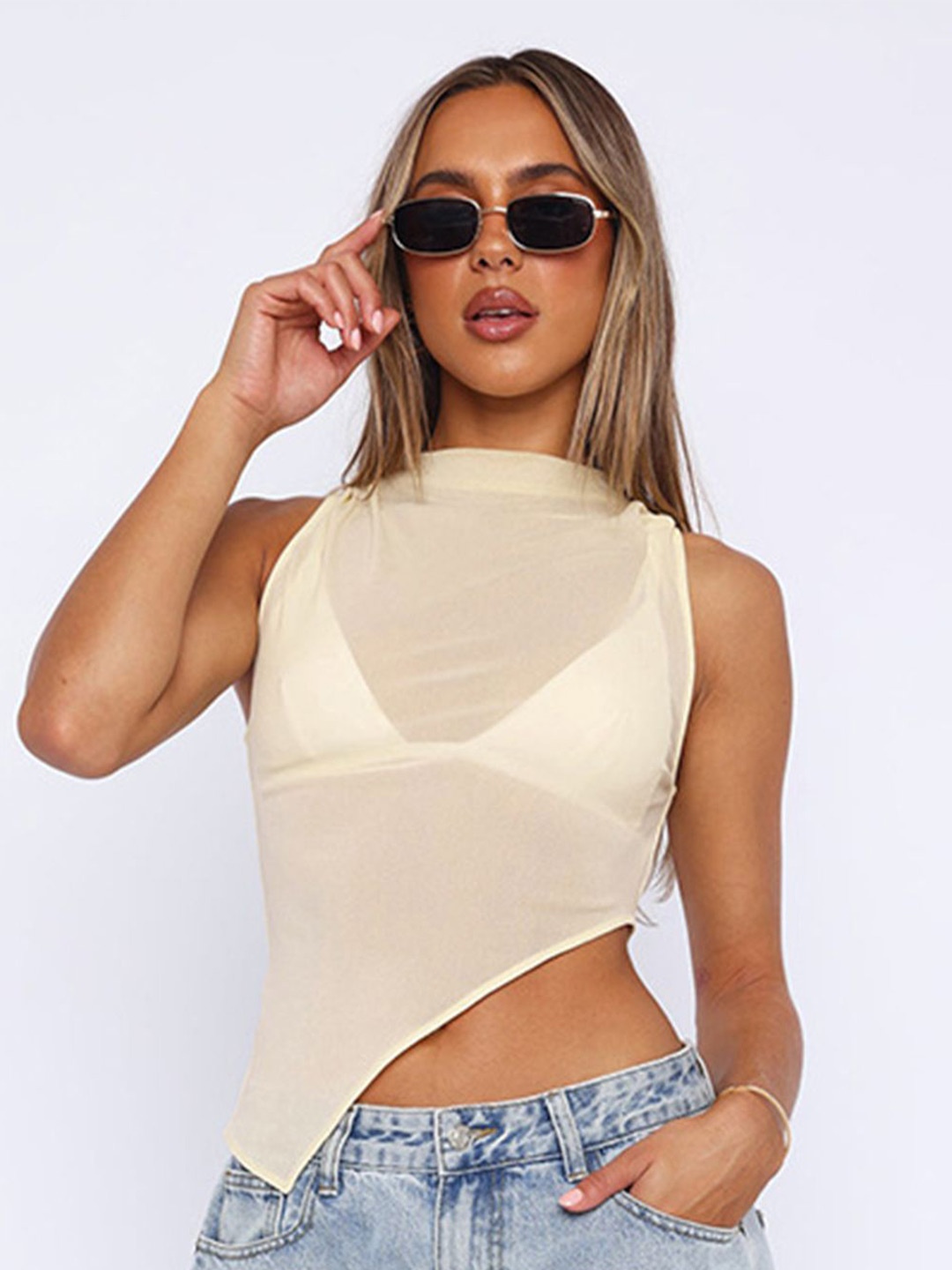 

LULU & SKY High Neck Crop Top, Yellow
