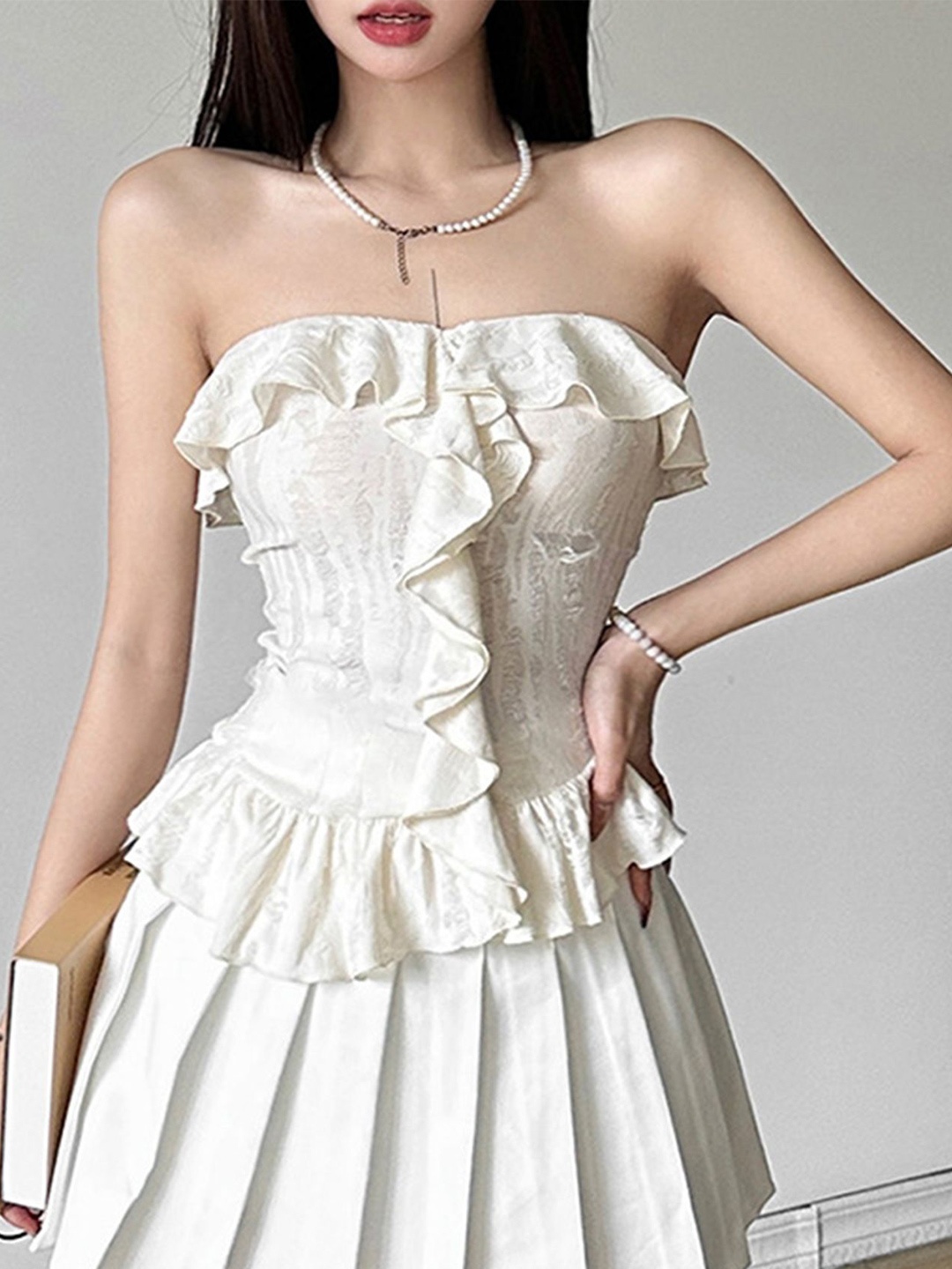 

LULU & SKY Women Strapless Fitted Top, White