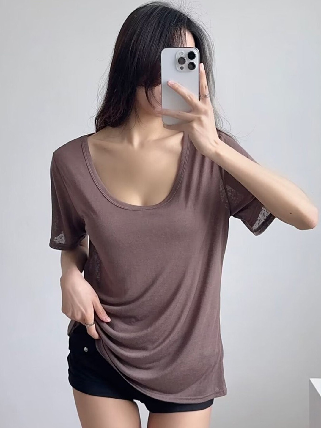 

LULU & SKY Scoop Neck Styled Back Top, Coffee brown