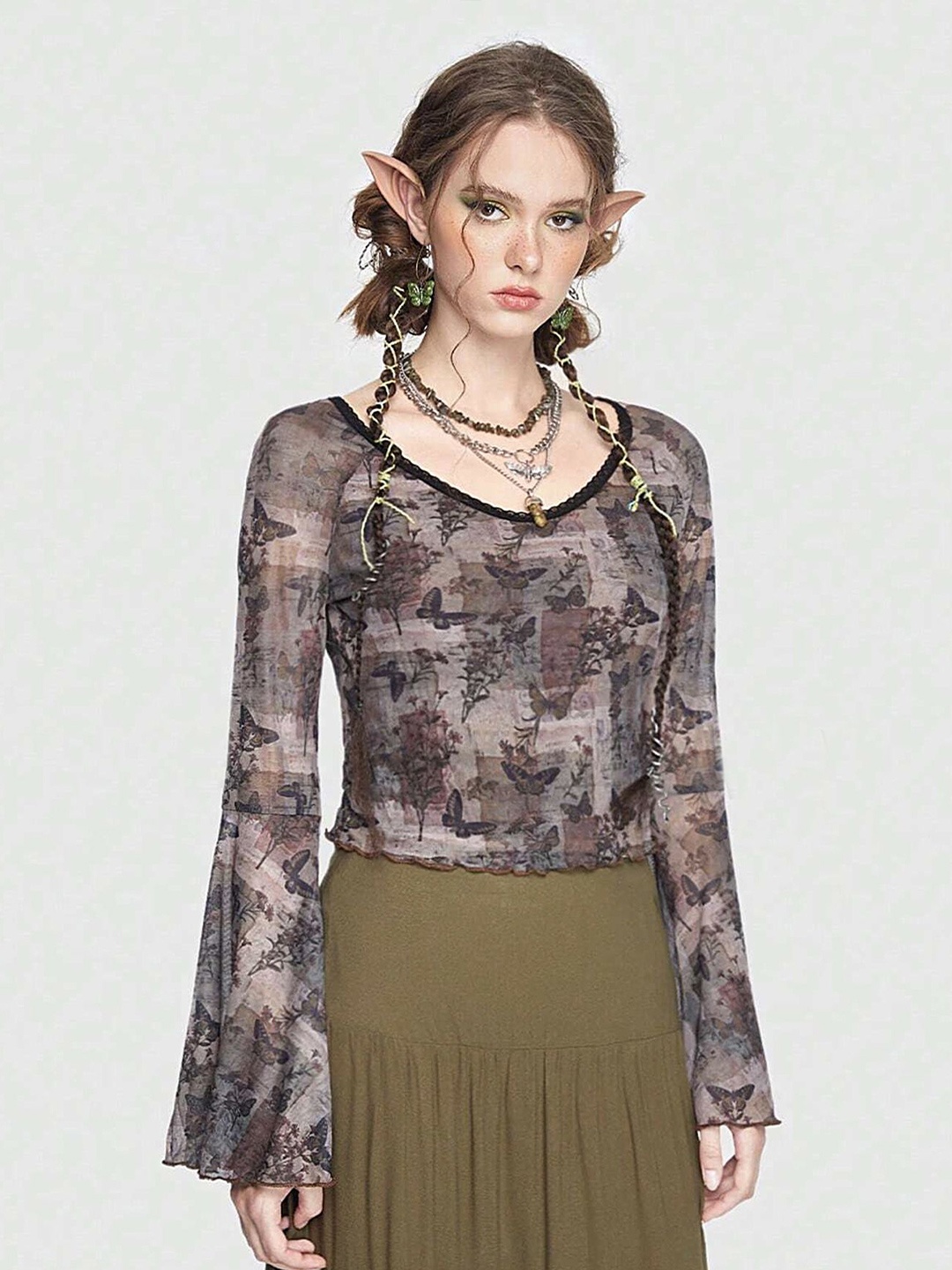 

LULU & SKY V Neck Floral Print Bell Sleeve Top, Pink