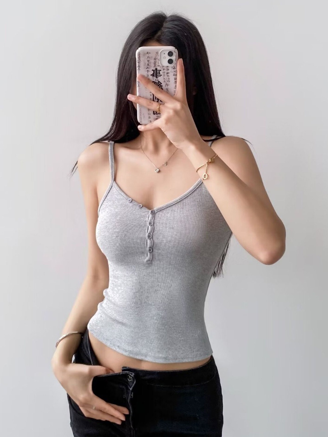 

LULU & SKY Shoulder Straps Top, Grey