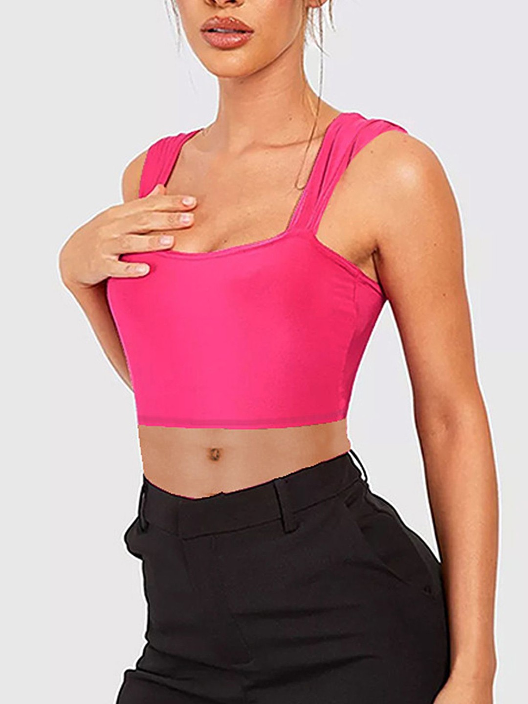 

LULU & SKY Rose Red Shoulder Straps Crop Top