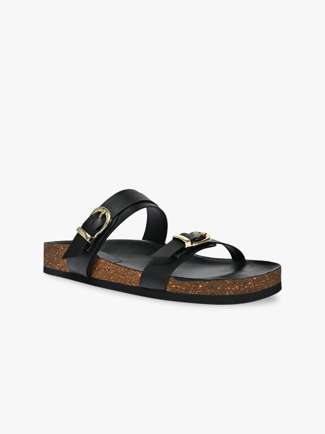 

RIVR Buckles Detail Open Toe Flats, Black