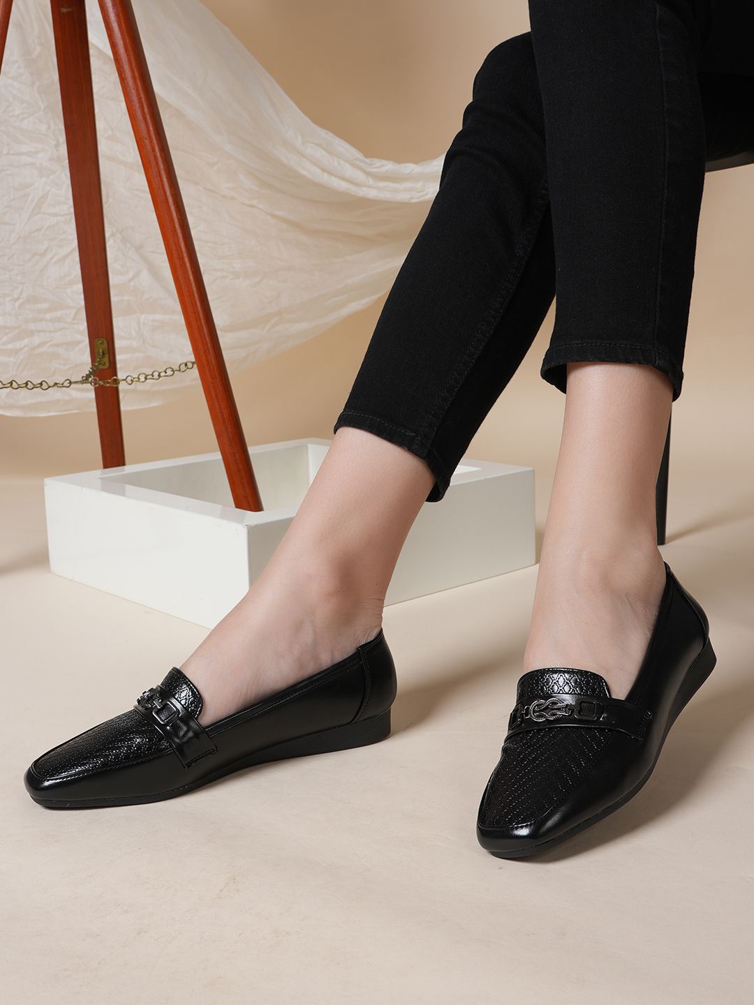 

Mast & Harbour Bow Embellished Square Toe Ballerians, Black