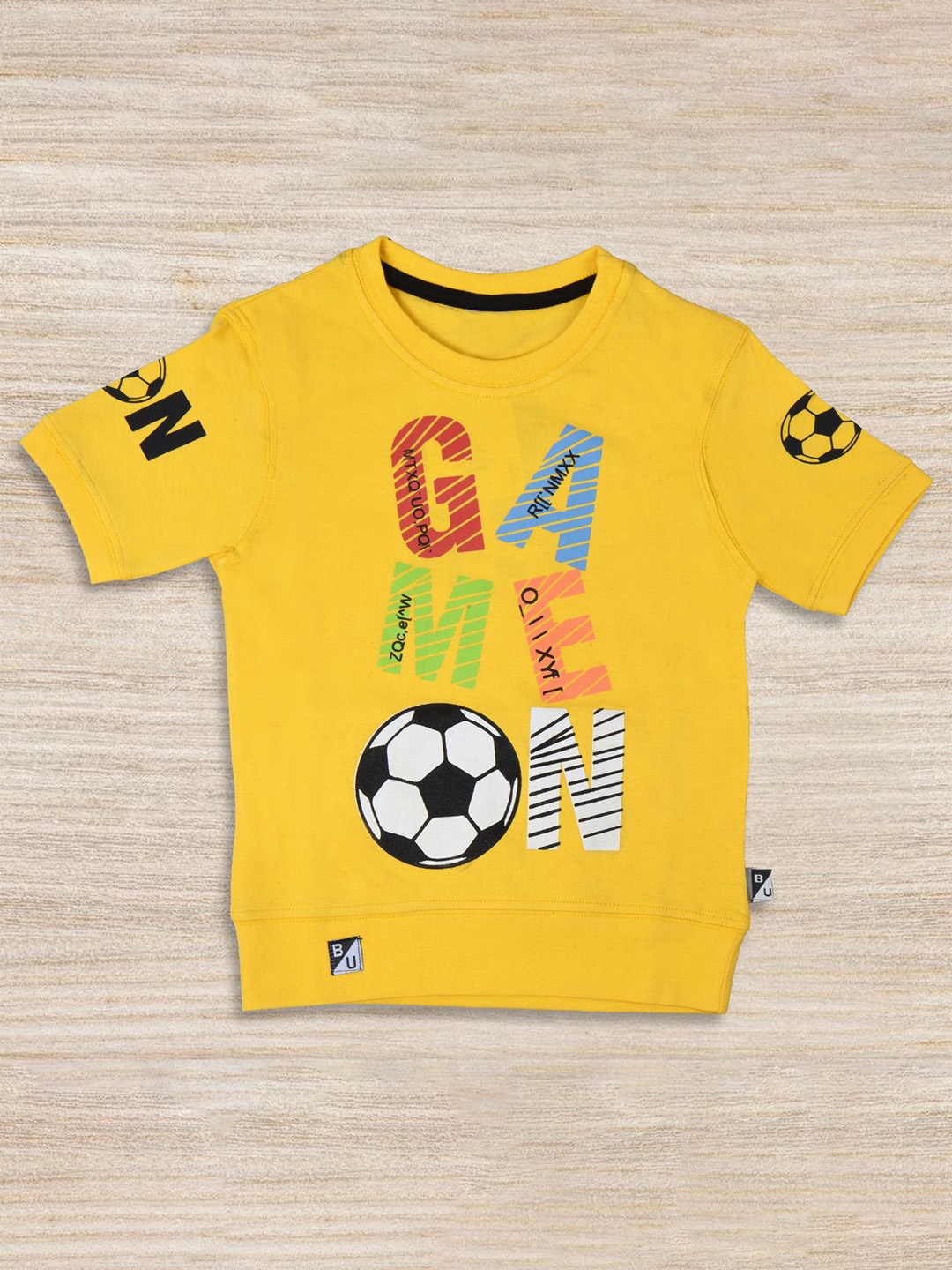 

BAESD Boys Typography Printed Pure Cotton T-shirt, Yellow