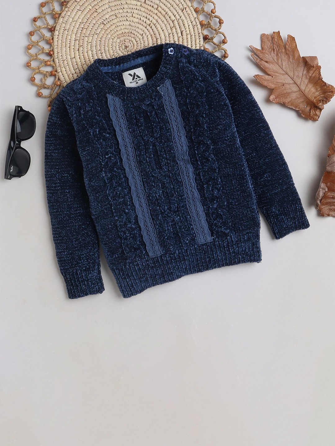 

Yellow Apple Girls Cable Knit Pullover Sweater, Navy blue