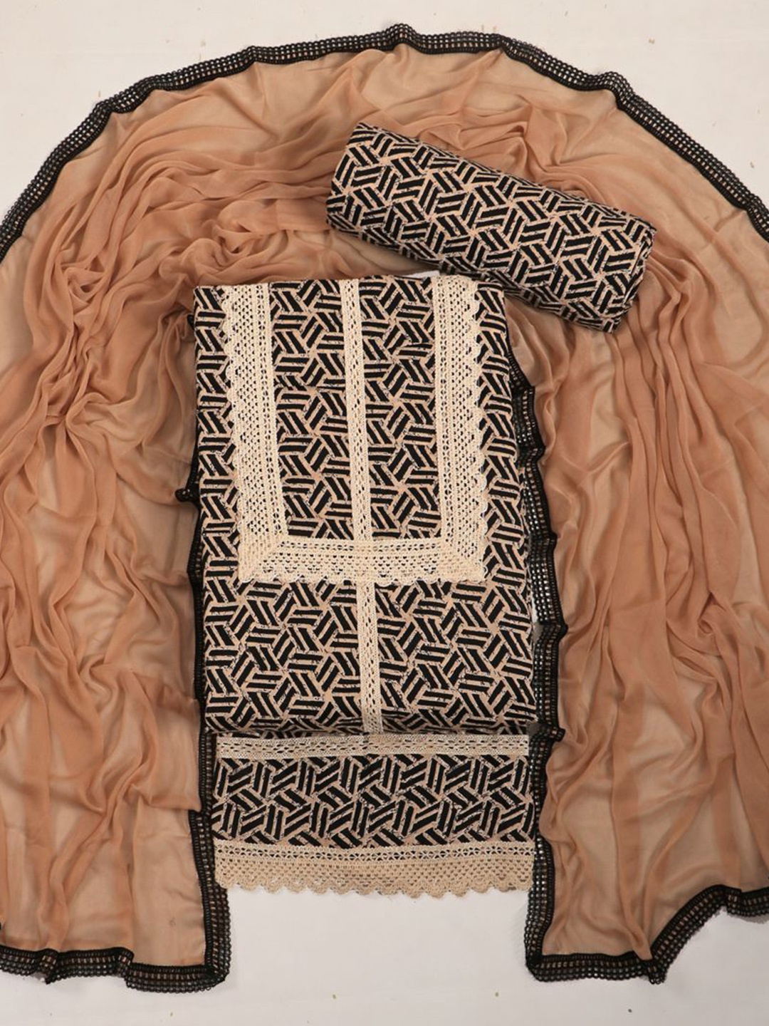 

ASISA Geometric Embroidered Pure Cotton Unstitched Dress Material, Beige