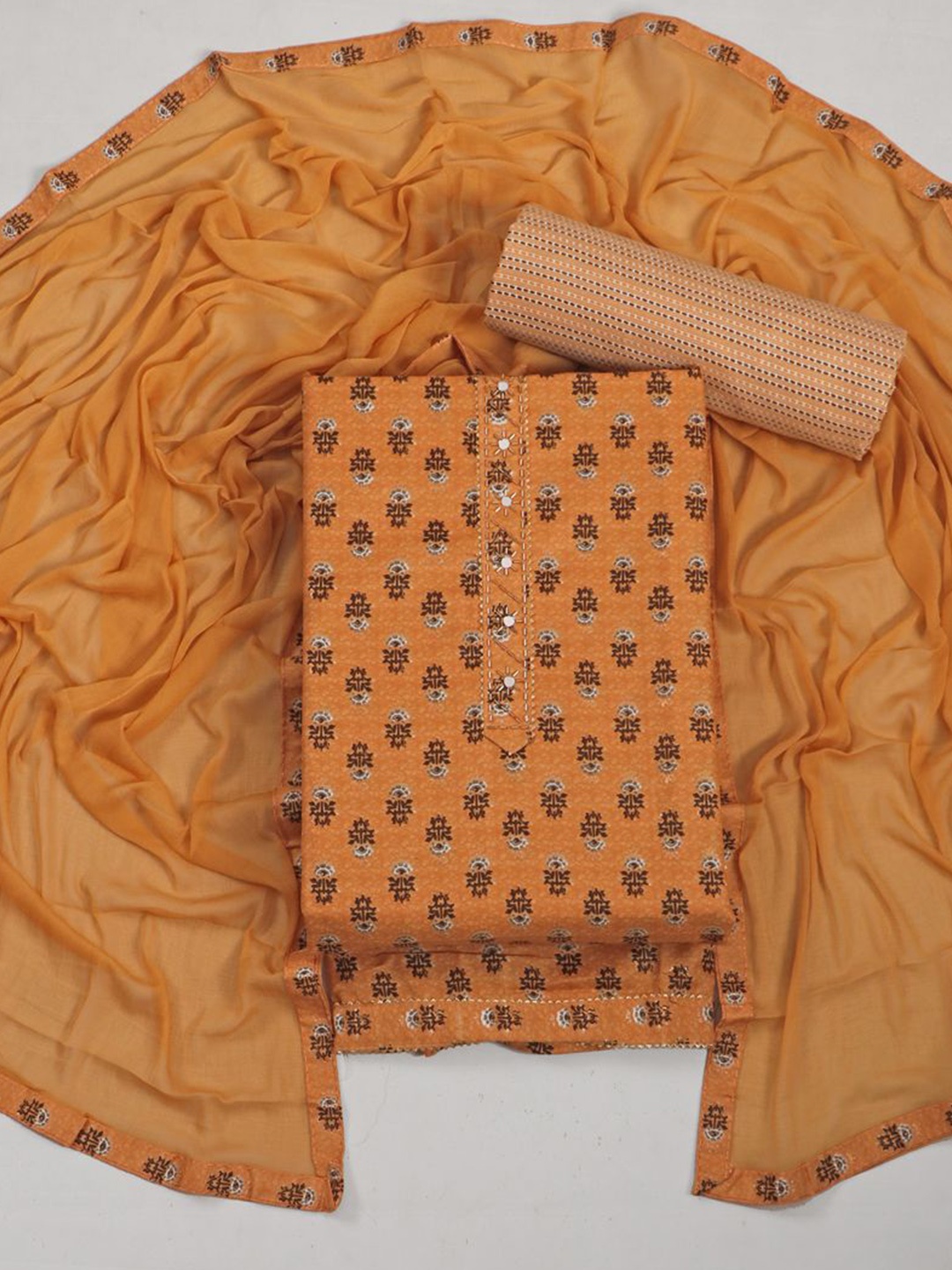

ASISA Ethnic Motifs Printed Pure Cotton Unstitched Dress Material, Mustard