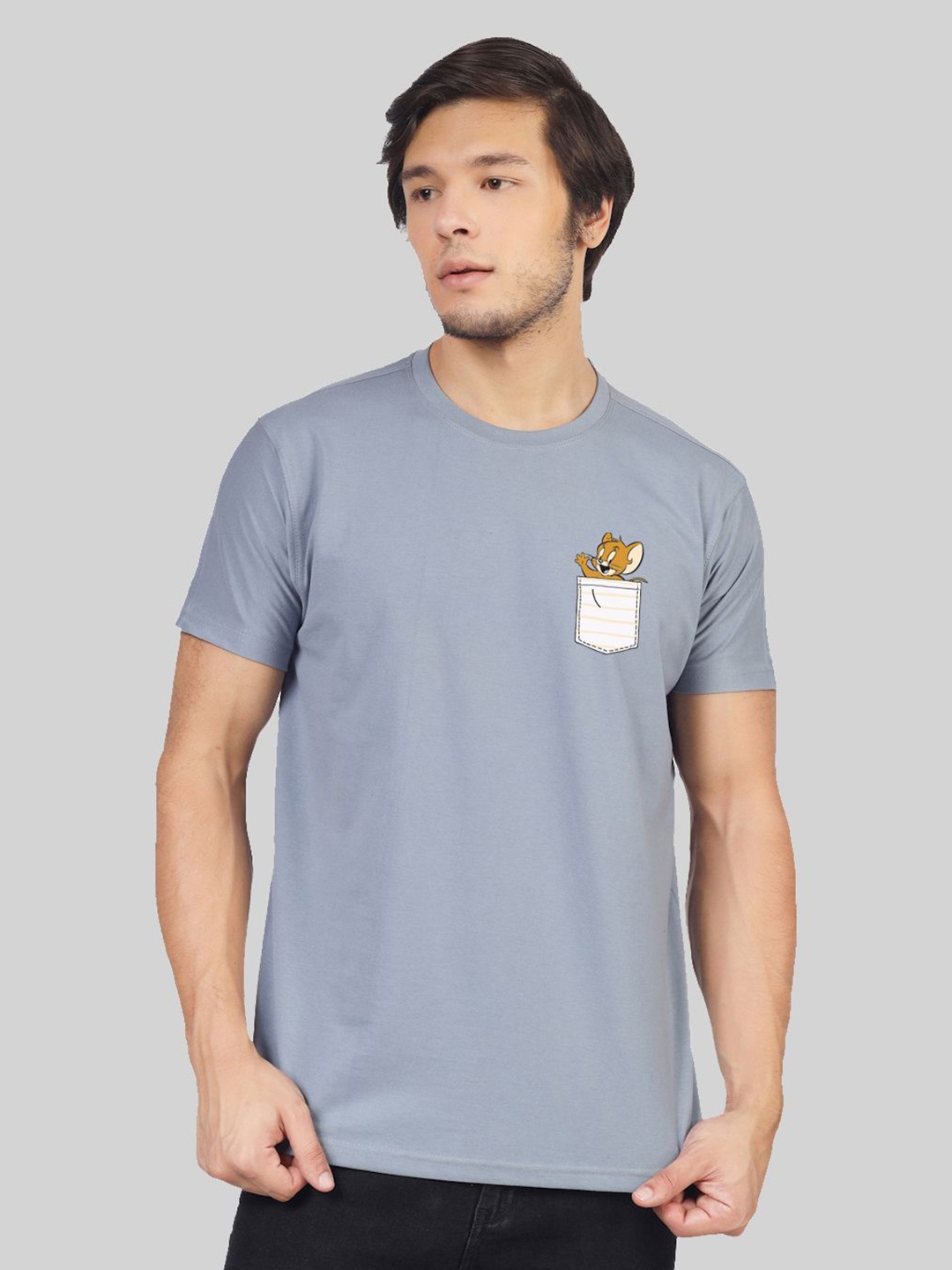 

Greylongg Grey Round Neck Short Sleeves T-Shirt