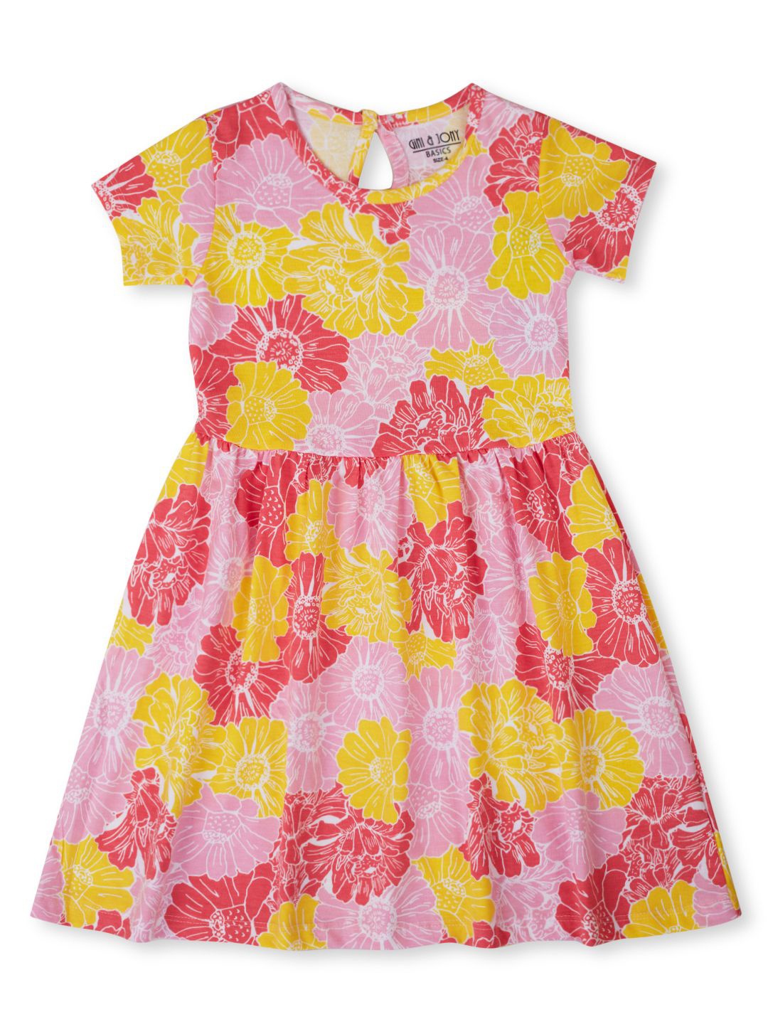 

Gini and Jony Girls Floral Printed Round Neck Cotton Fit & Flare Dress, Pink