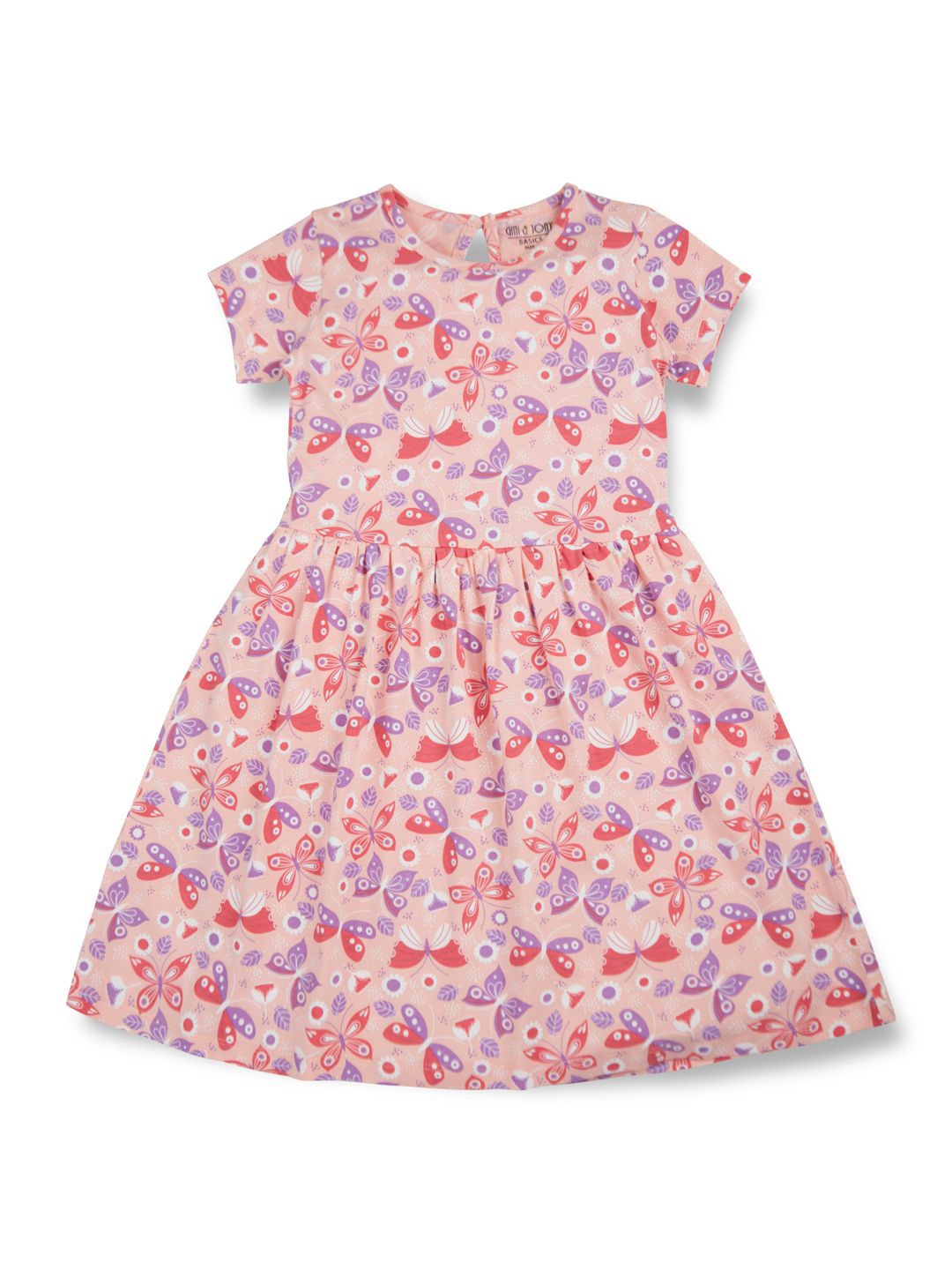 

Gini and Jony Girls Conversational Printed Cotton Fit & Flare Dress, Pink
