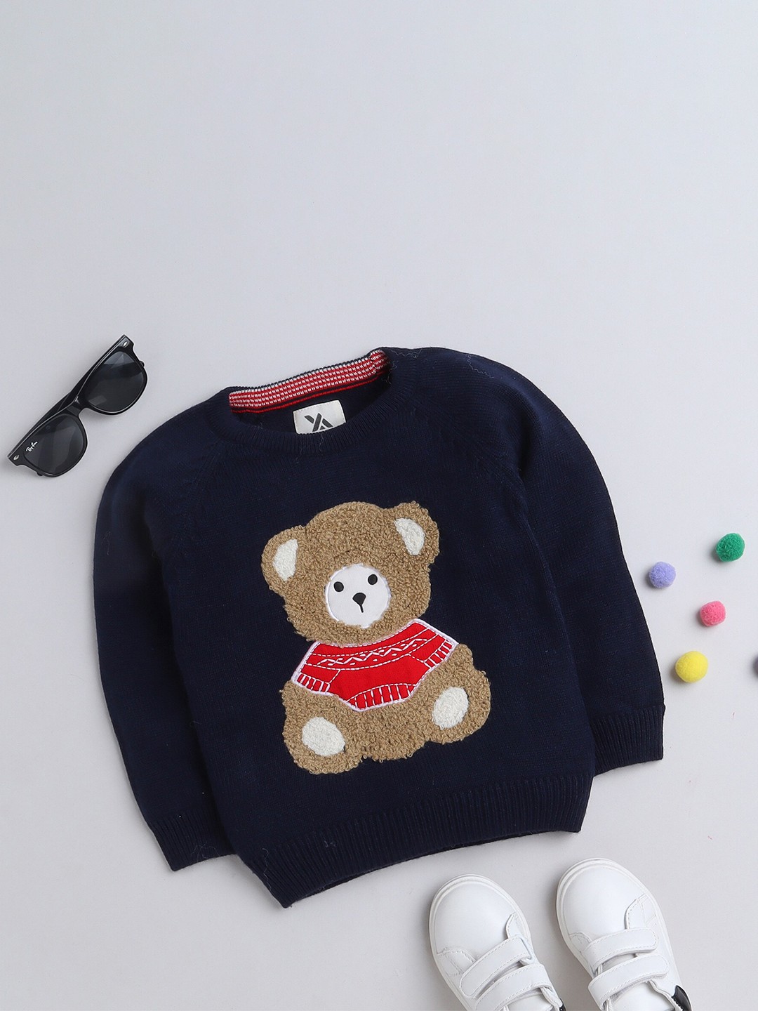 

Yellow Apple Boys Round Neck Long Sleeves Woollen Pullover, Navy blue