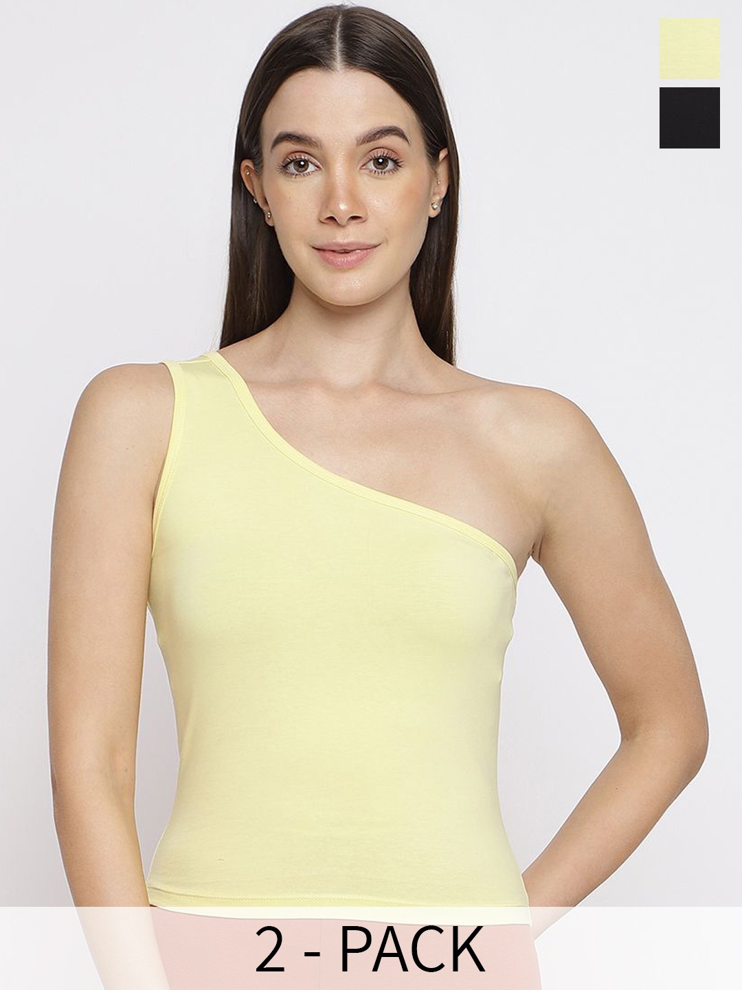 

La Intimo Pack Of 2 Non-Padded One Shoulder Camisoles, Black