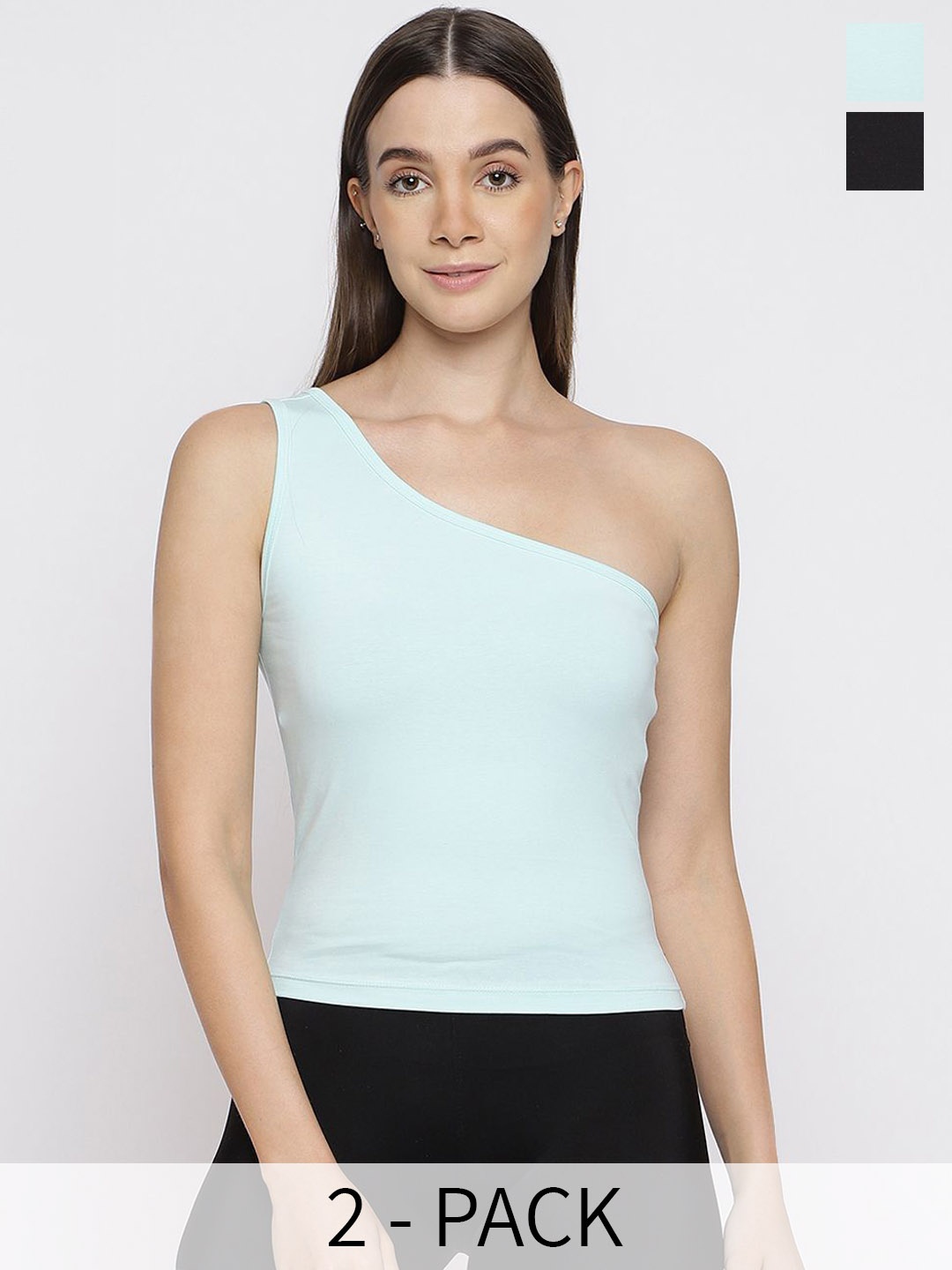 

La Intimo Pack Of 2 One Shoulder Camisoles, Black