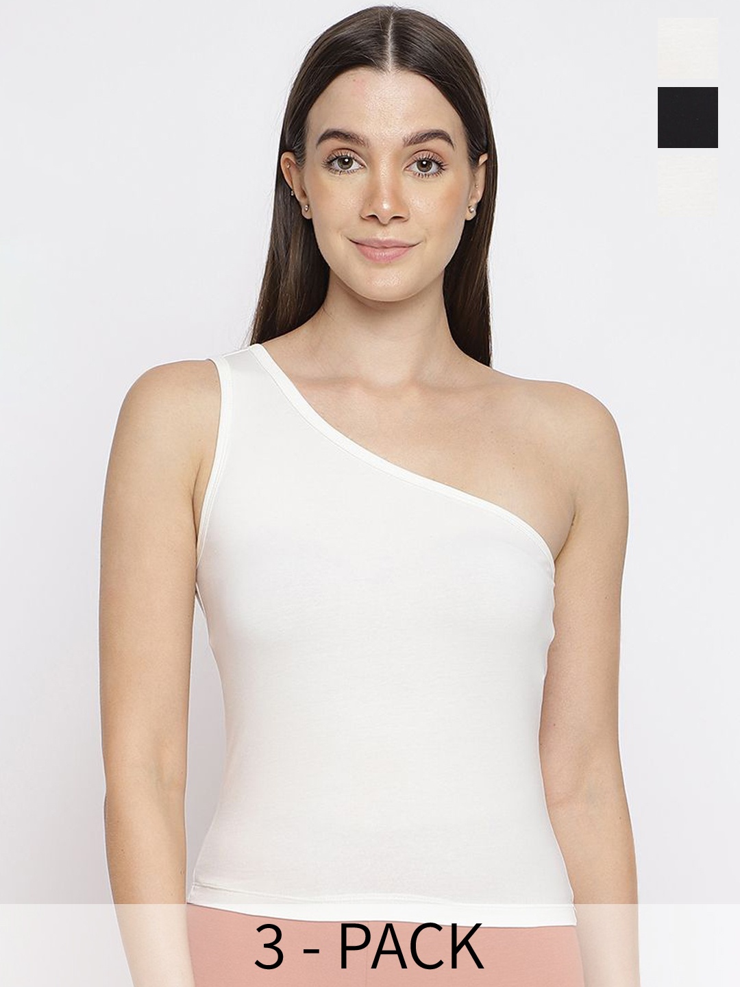 

La Intimo Pack of 3 One Shoulder Camisoles, White