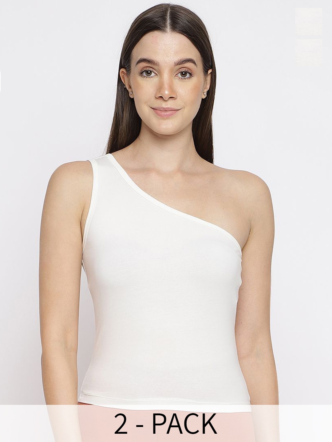 

La Intimo Pack Of 2 One Shoulder Non Padded Camisoles, Cream