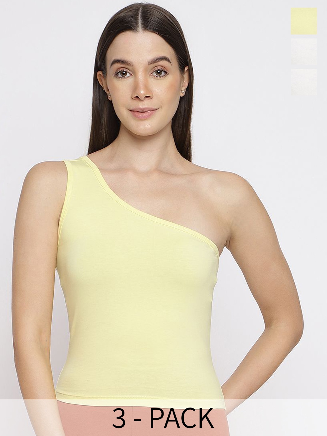 

La Intimo Women Pack Of 3 Non-Padded One Shoulder Camisoles, Yellow