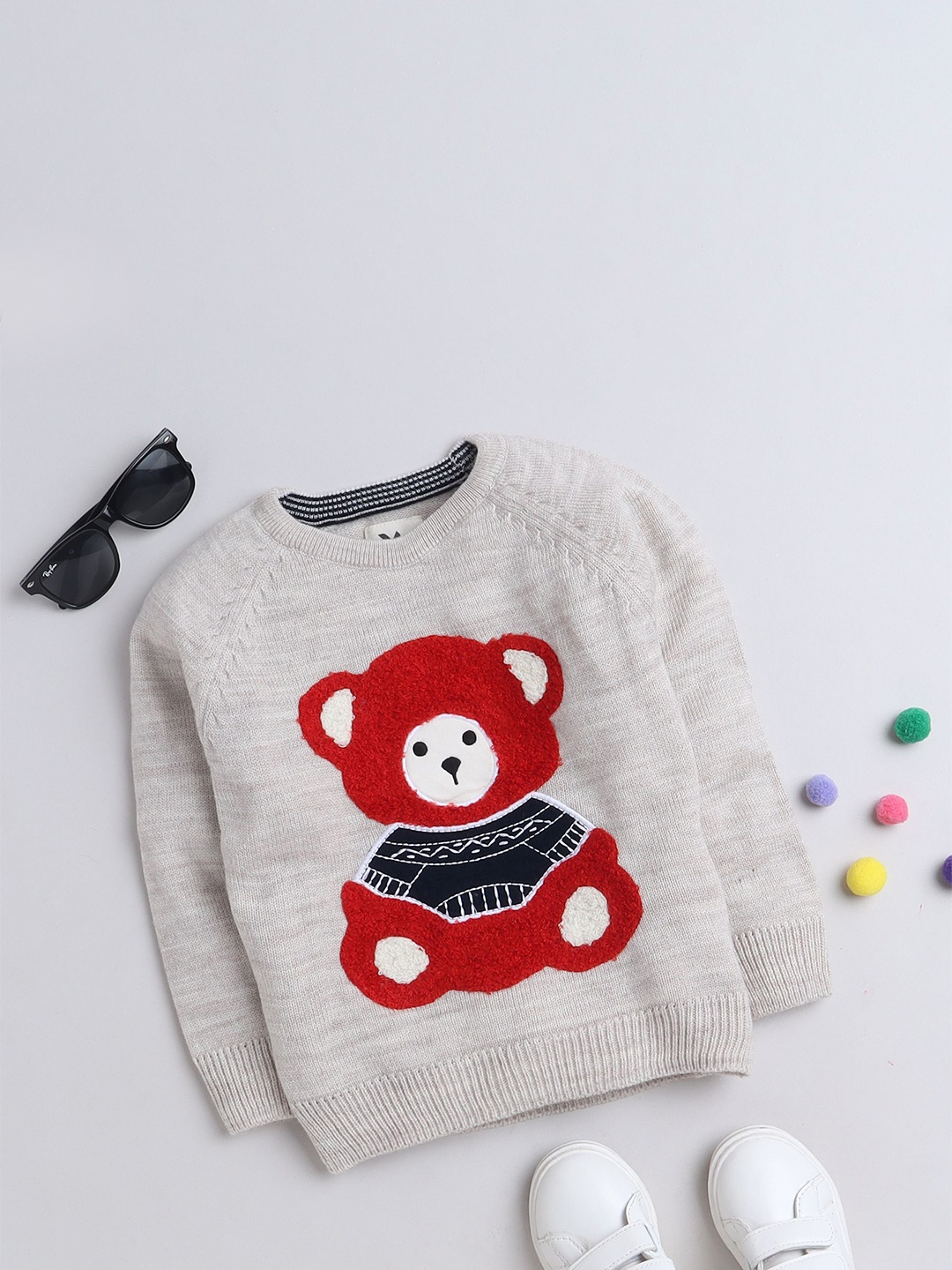

Yellow Apple Boys Printed Round Neck Pullover Sweater, Grey