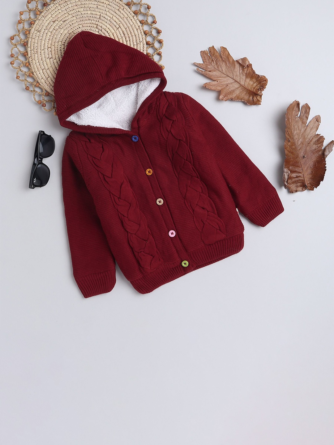 

Yellow Apple Girls Hooded Long Sleeves Cable Knit Cardigan, Maroon