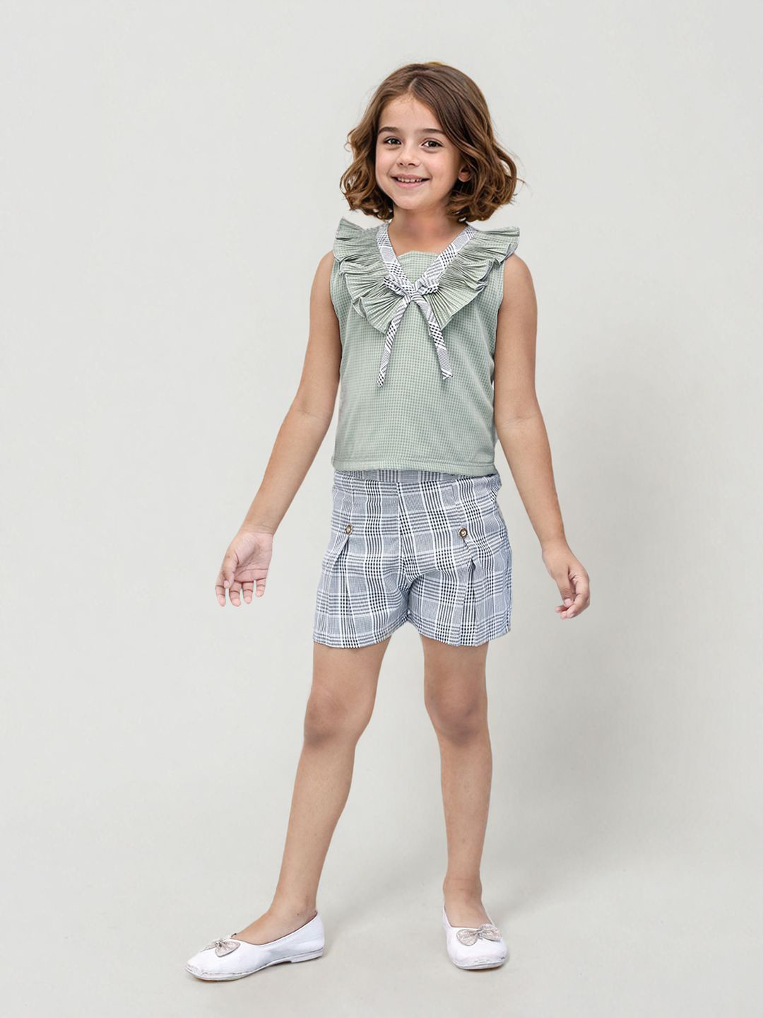 

Toonyport Girls Printed Sleeveless Top With Short, Green