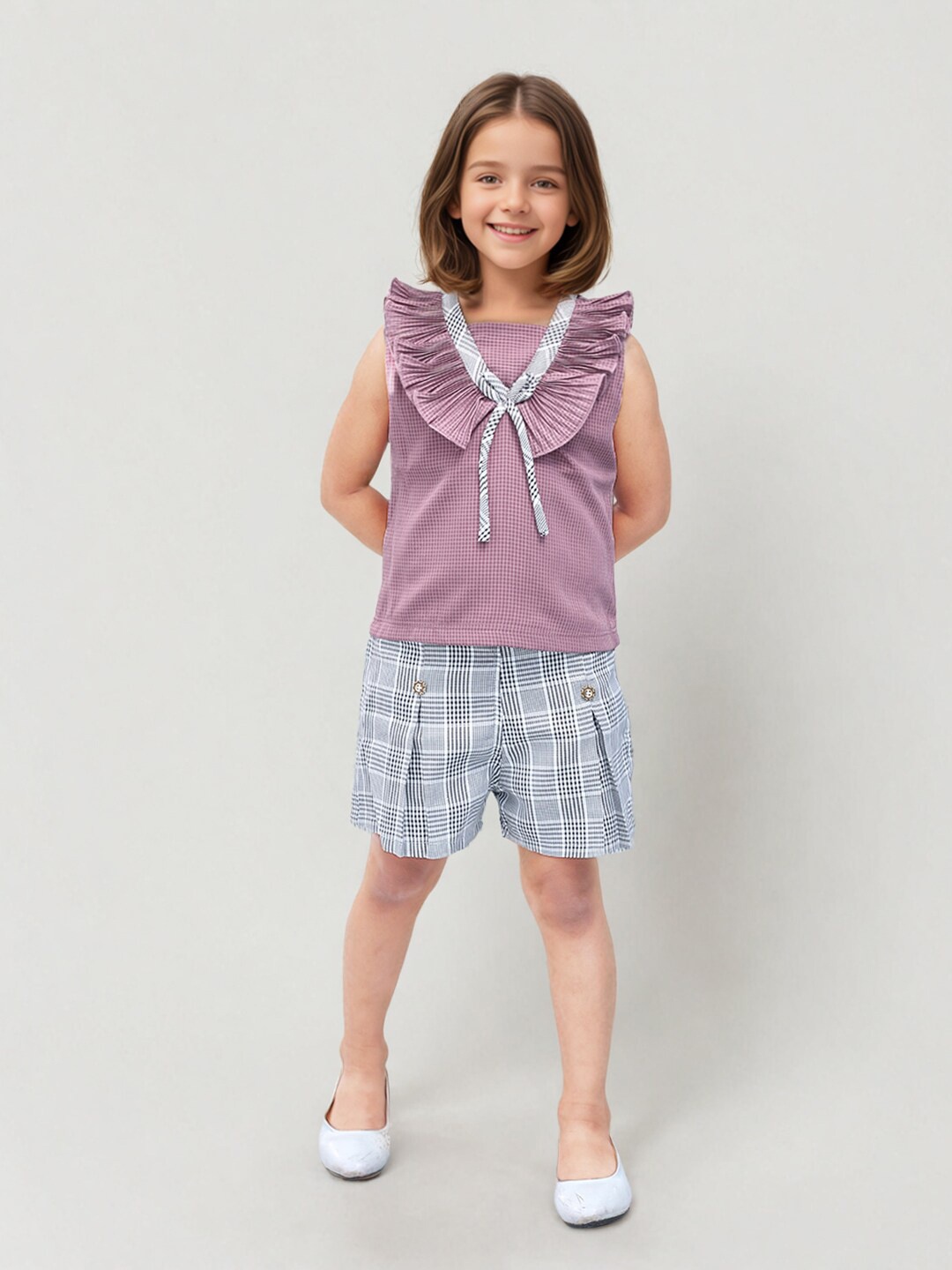

Toonyport Girls Printed Sleeveless Top With Short, Purple