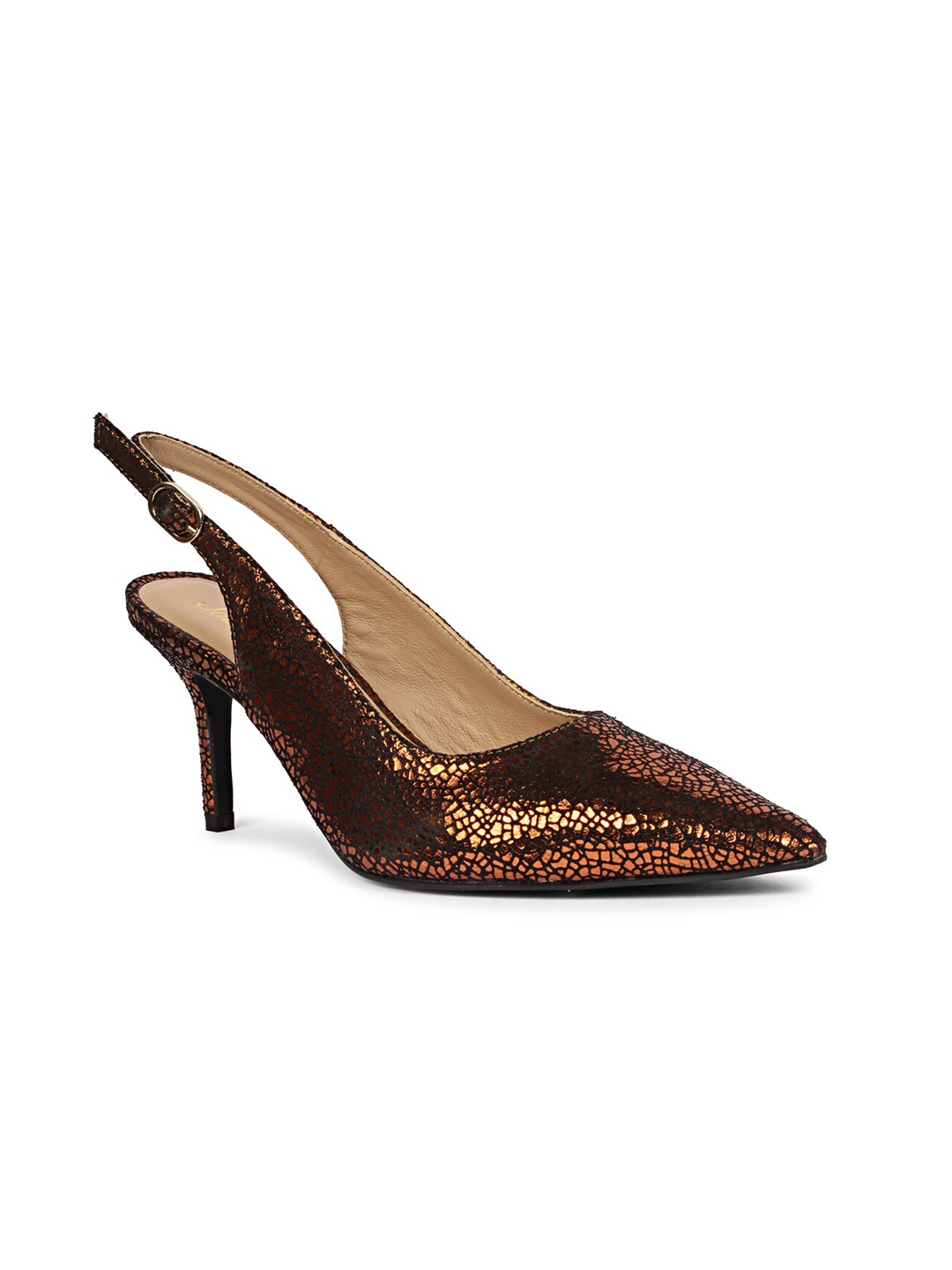 

Saint G Embellished Pointed Toe Leather Kitten Heeled Pumps, Bronze