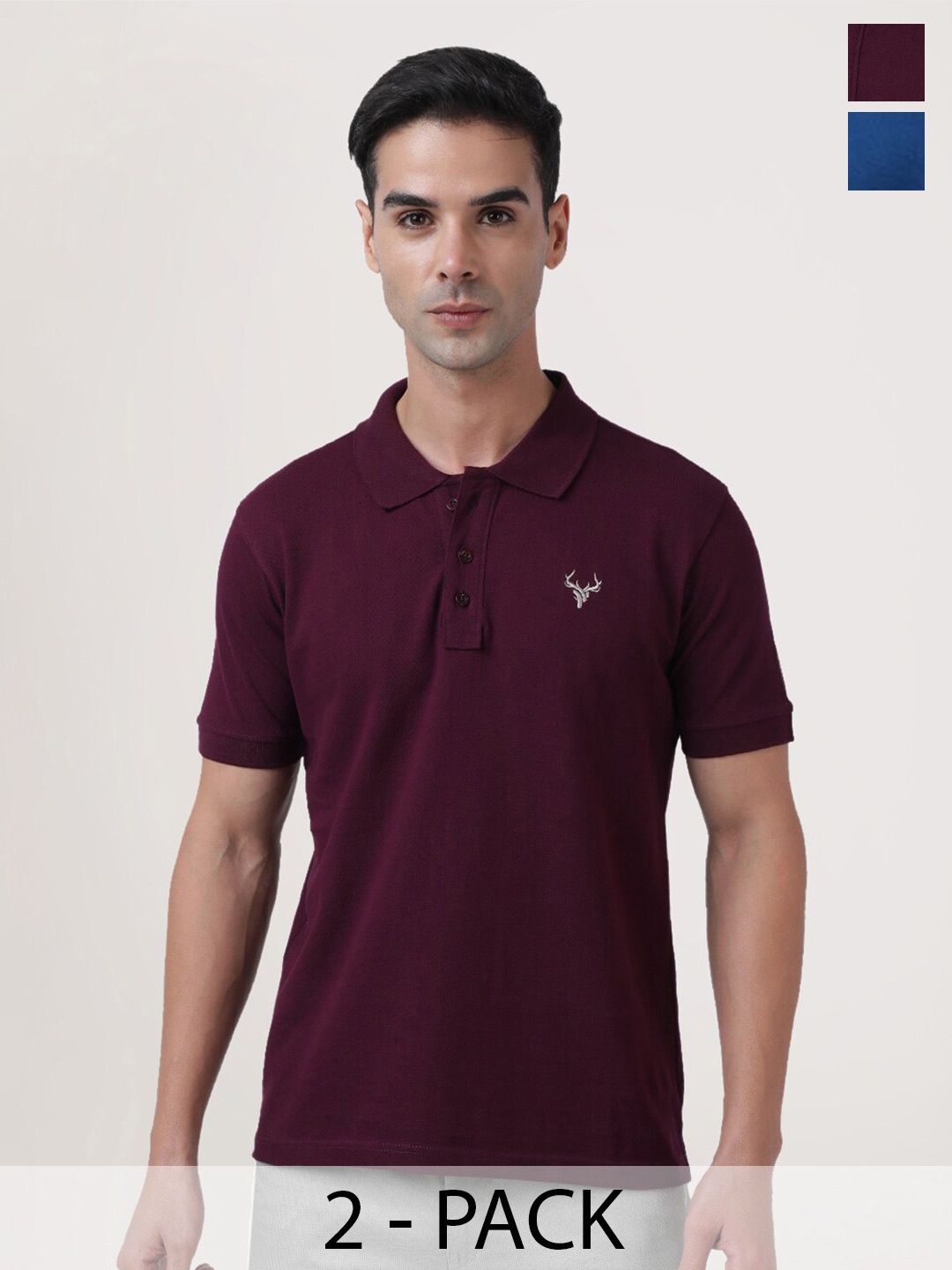 

IVOC Pack Of 2 Pure Cotton Polo Collar T-shirt, Maroon