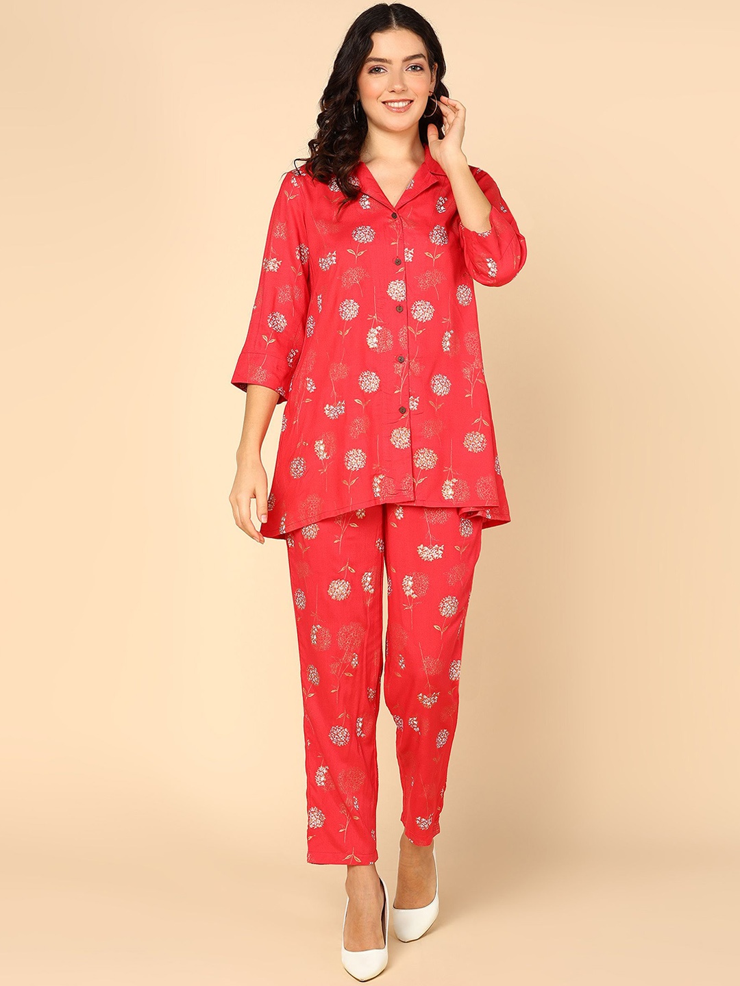 

Shiv ali apparels Foil Printed Shirt With Trouser, Red