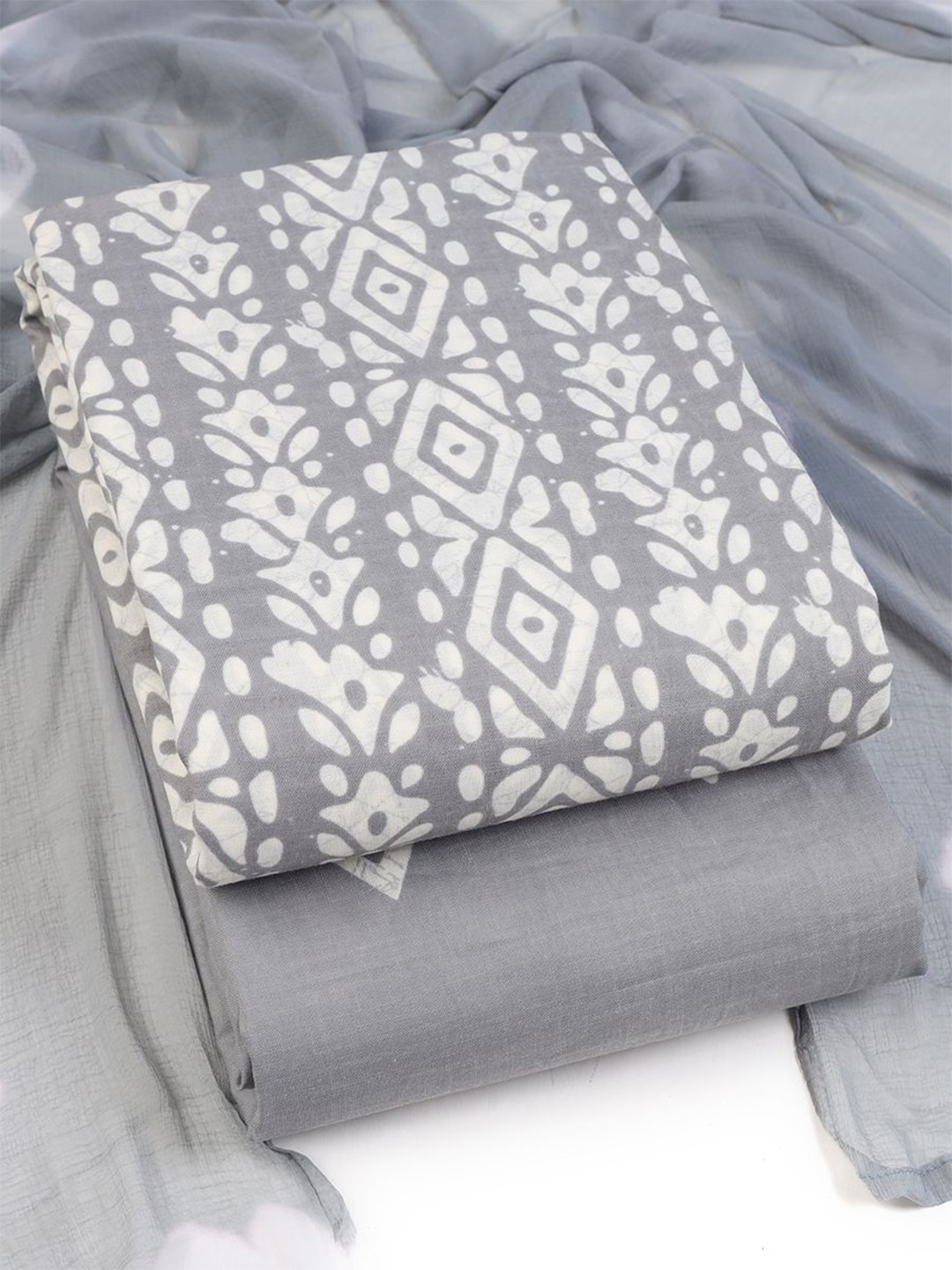 

Sun Fashion And Lifestyle Batik Dyed Unstitched Dress Material, Grey