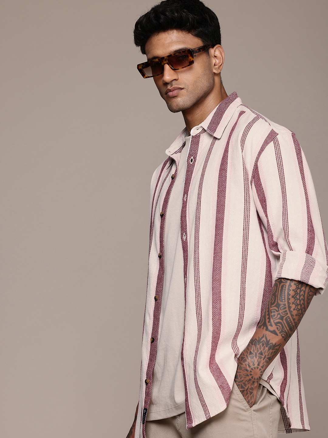 

Roadster Men Striped Long Sleeve Relaxed Fit Shirt, Off white