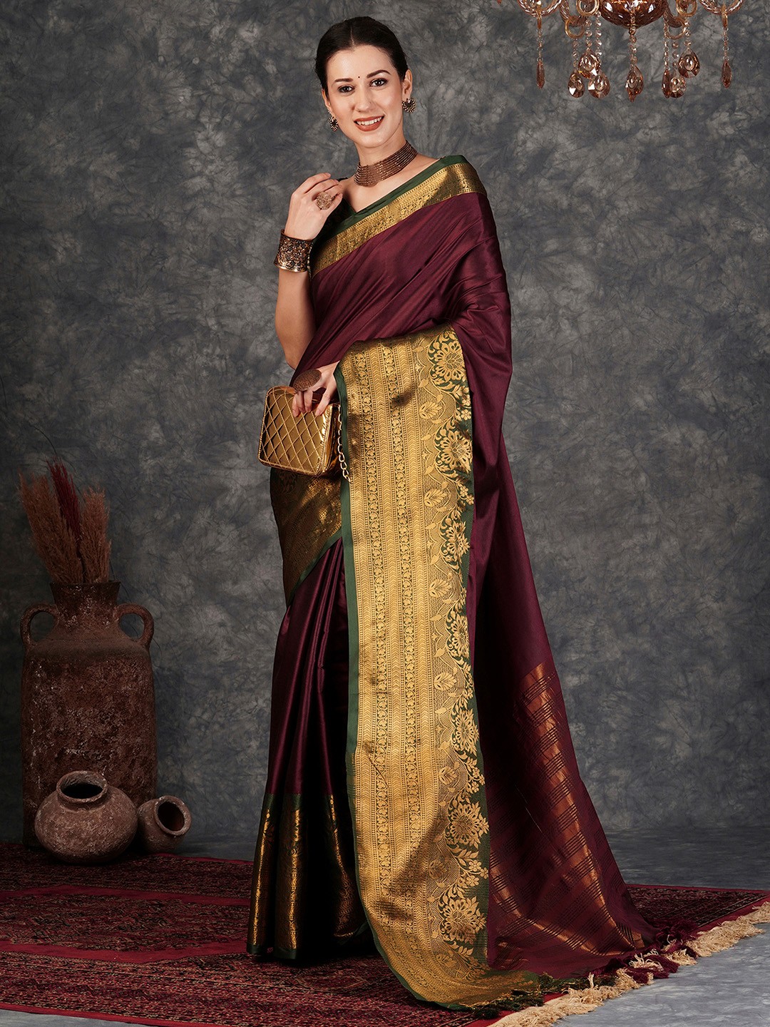 

Mitera Zari Woven Design Banarasi Saree, Purple